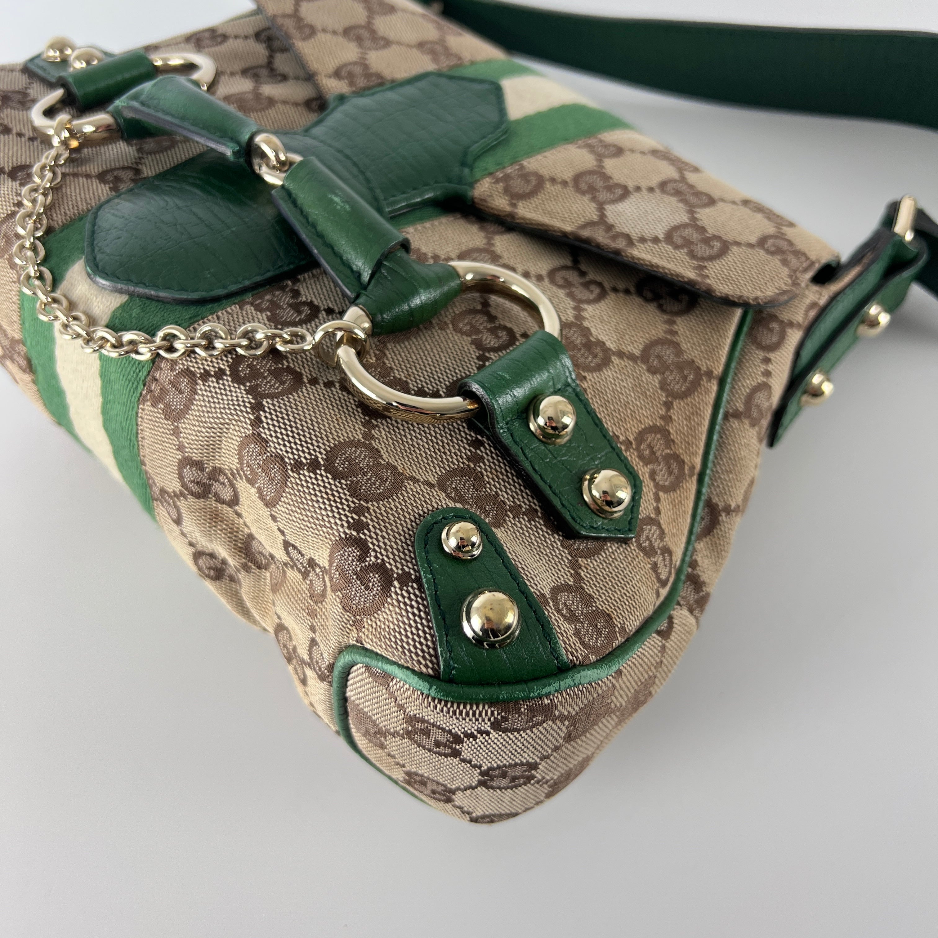 GUCCI Horsebit two-tone canvas and leather handbag
