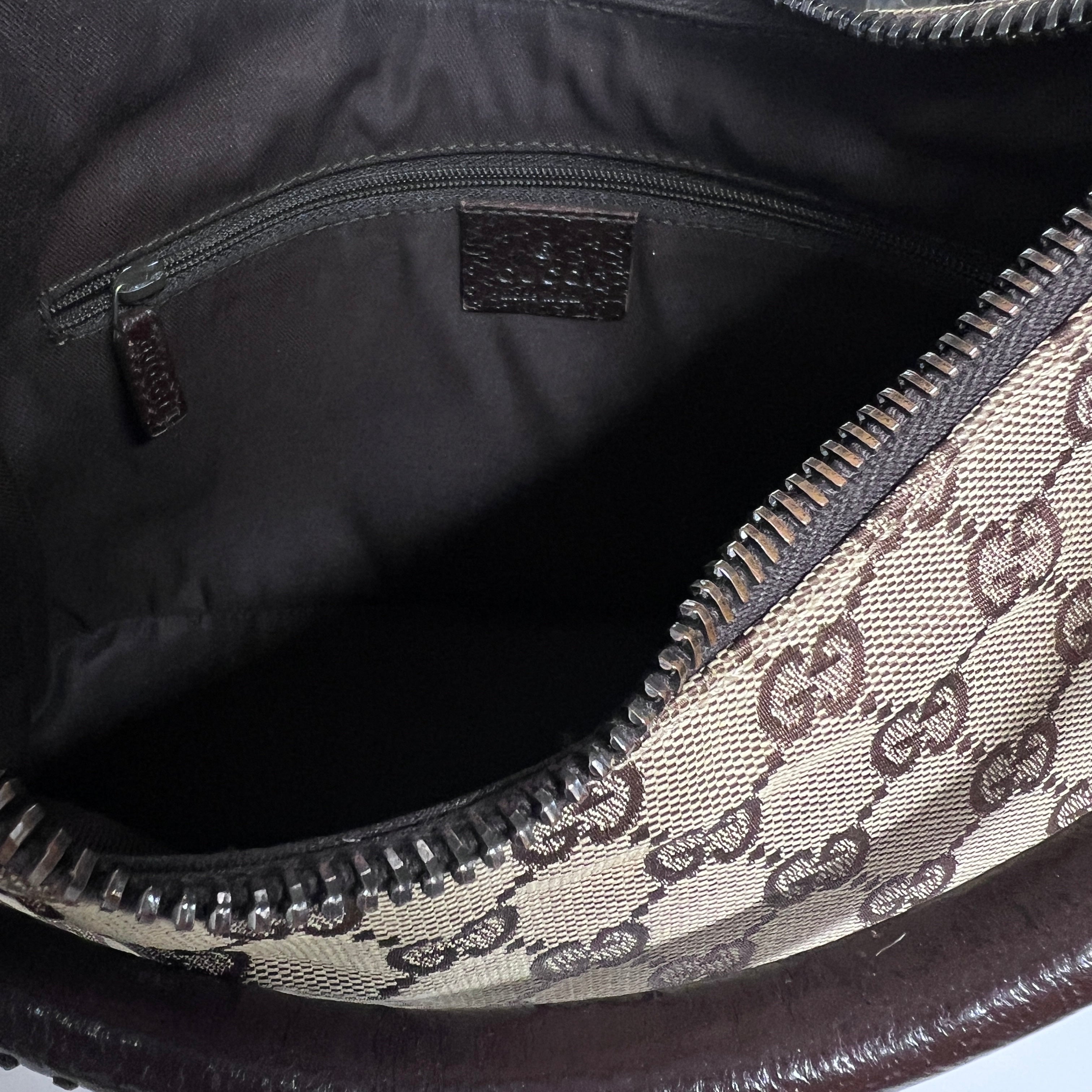 GUCCI Hobo handbag in brown canvas and leather