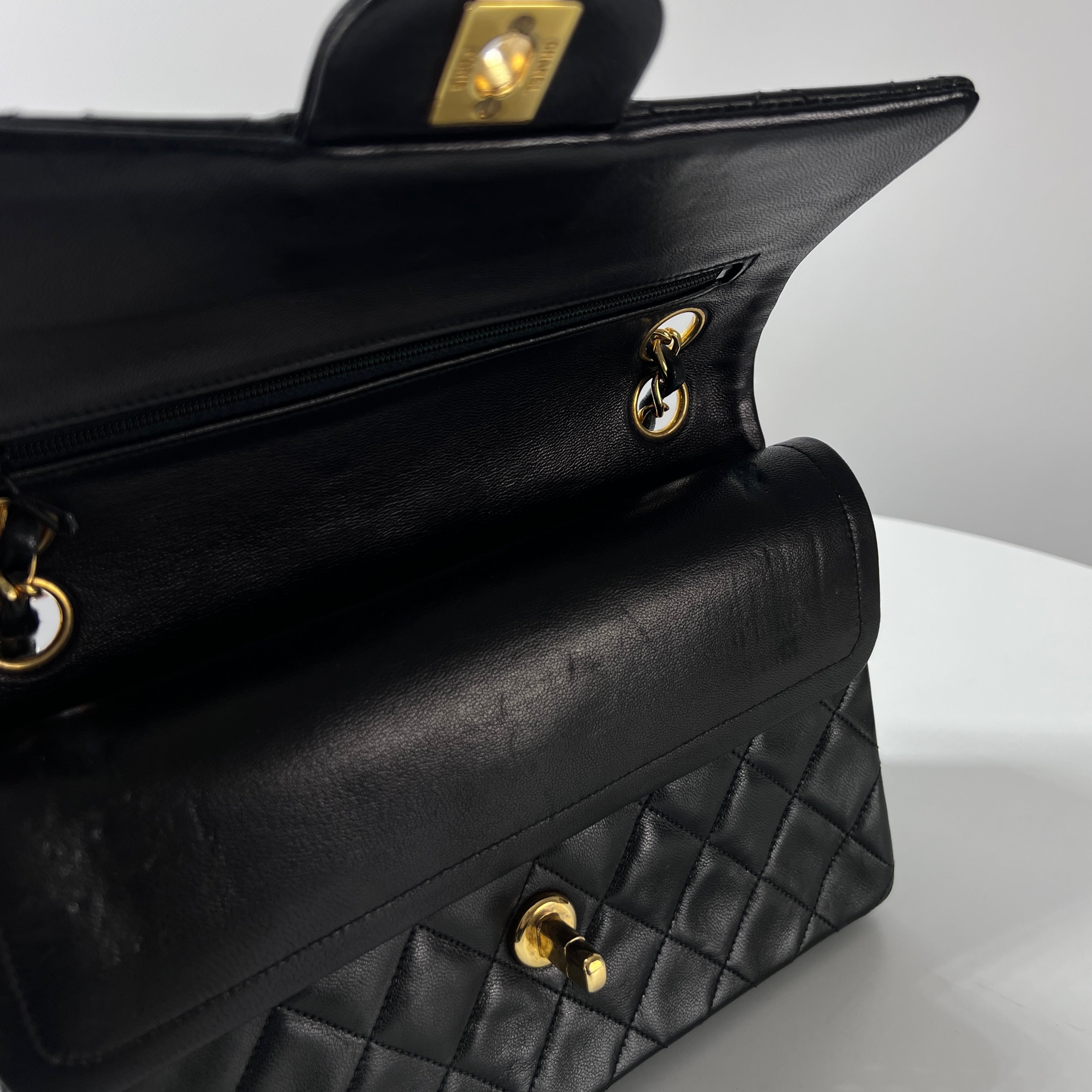 CHANEL Timeless Classic 23 Double Flap Black Leather Handbag