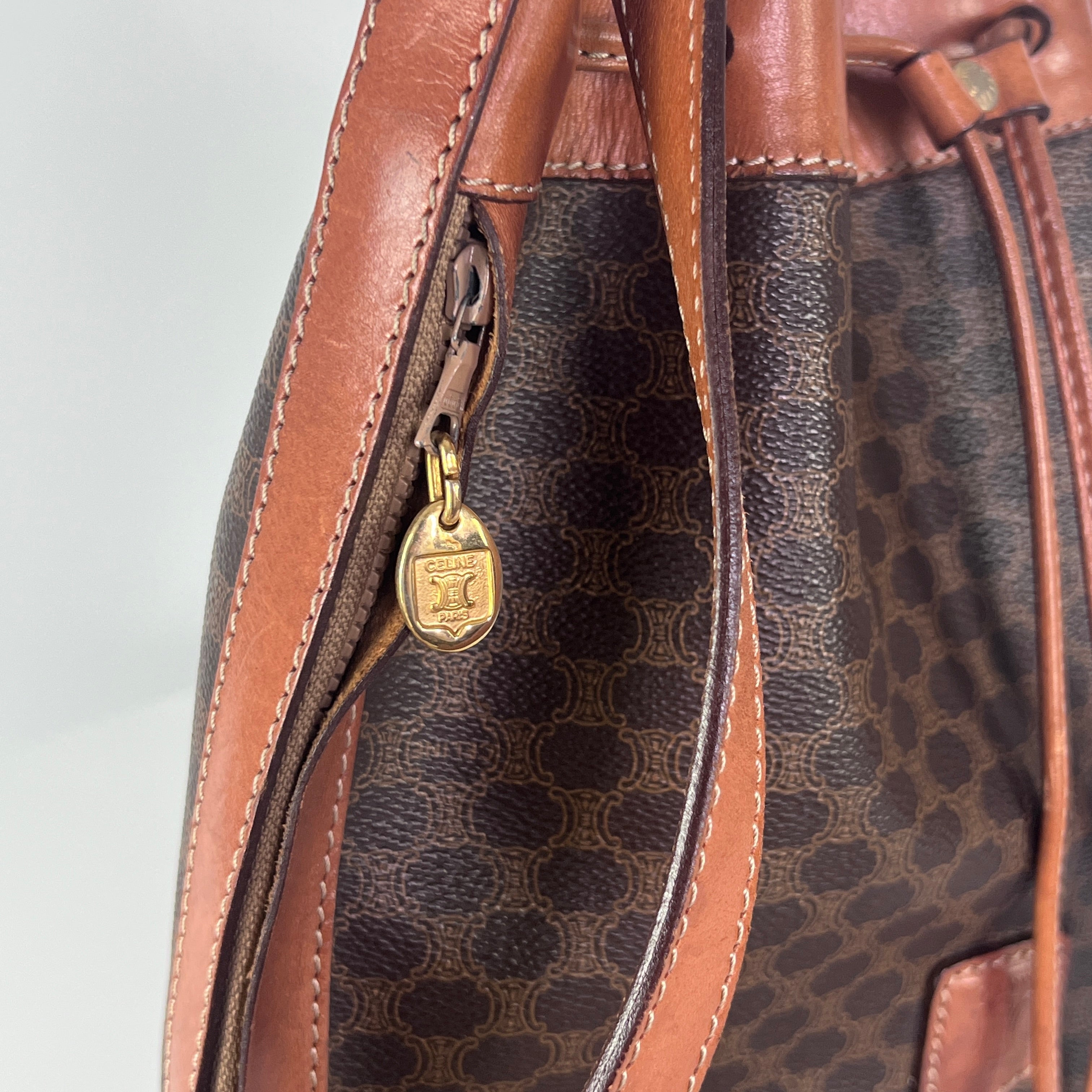 Sac à main CELINE Seau toile et cuir marron