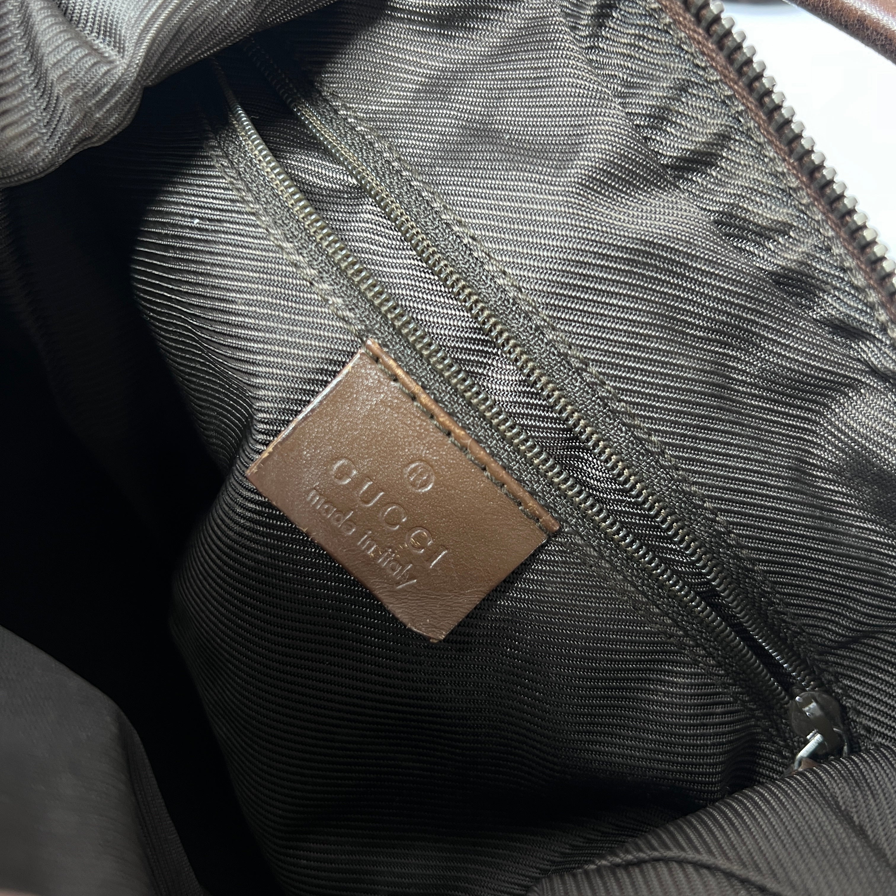 GUCCI Hobo handbag in brown canvas and leather