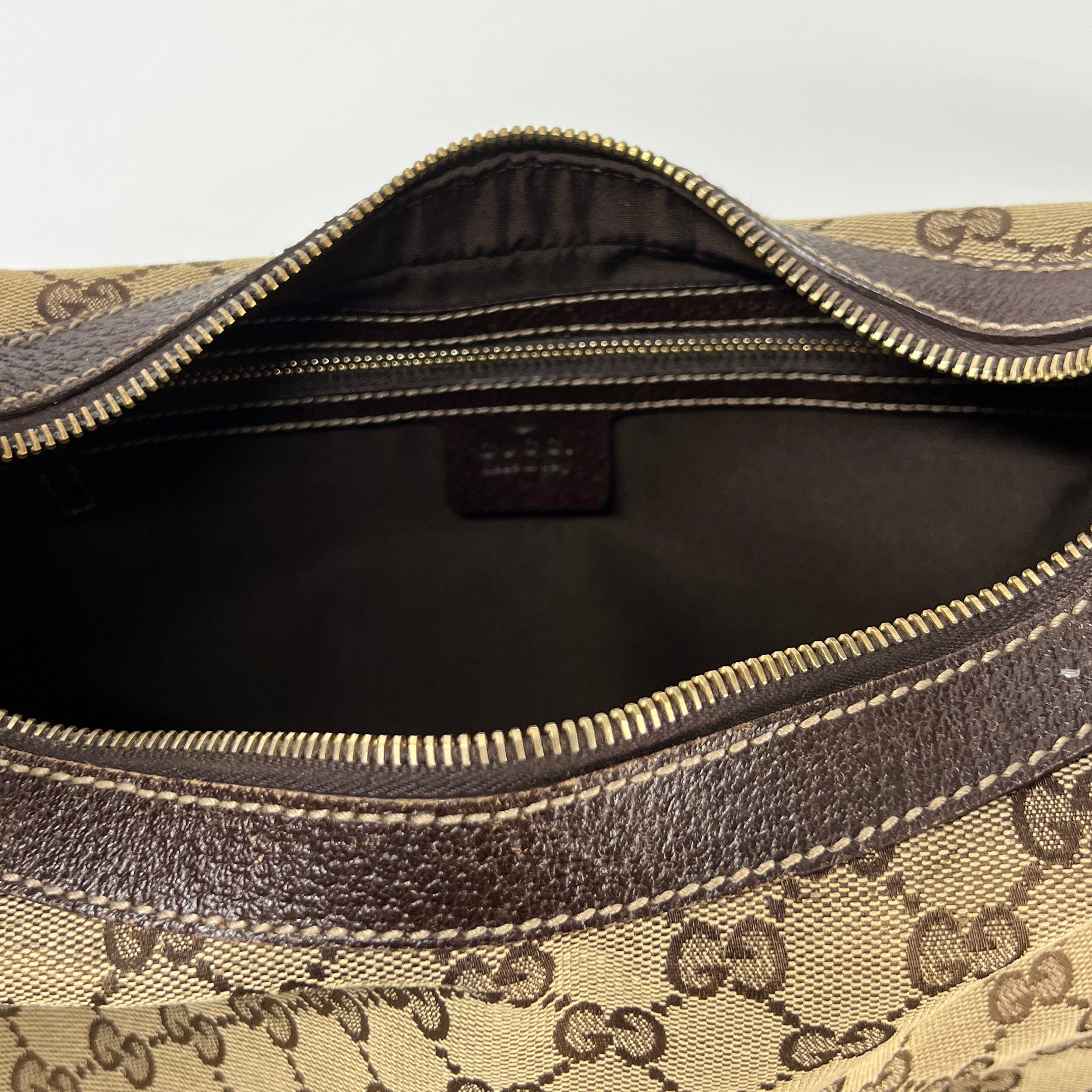 GUCCI Hobo handbag in brown canvas and leather