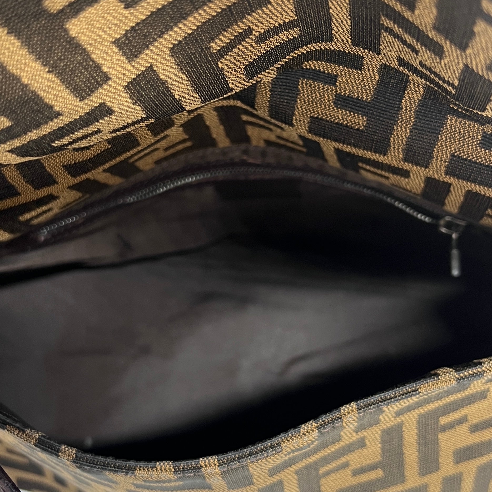 Sac à main FENDI Mamma toile et cuir marron