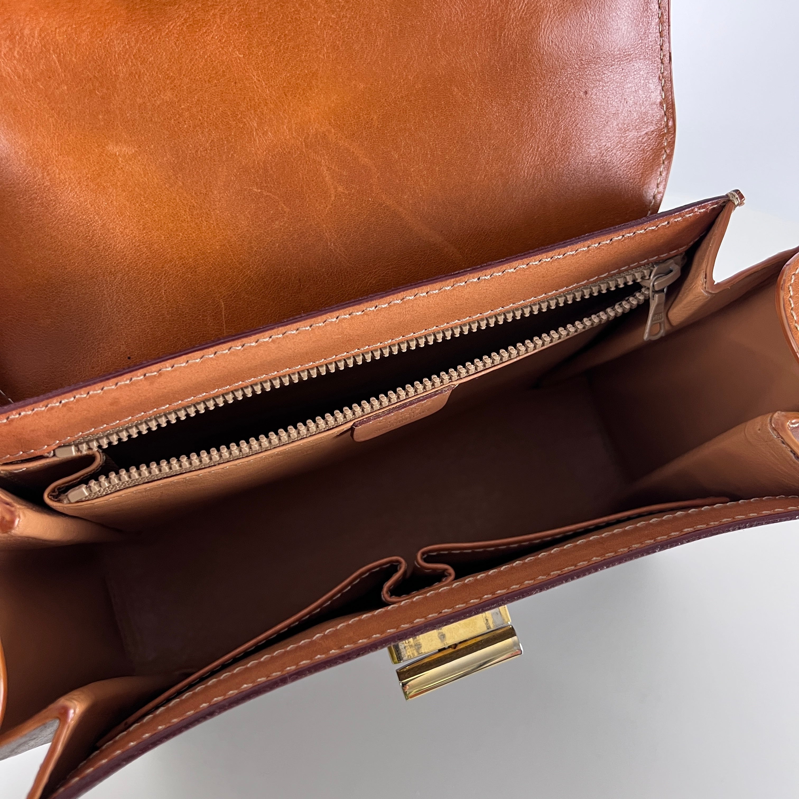 CELINE Top Handle handbag in brown canvas and leather