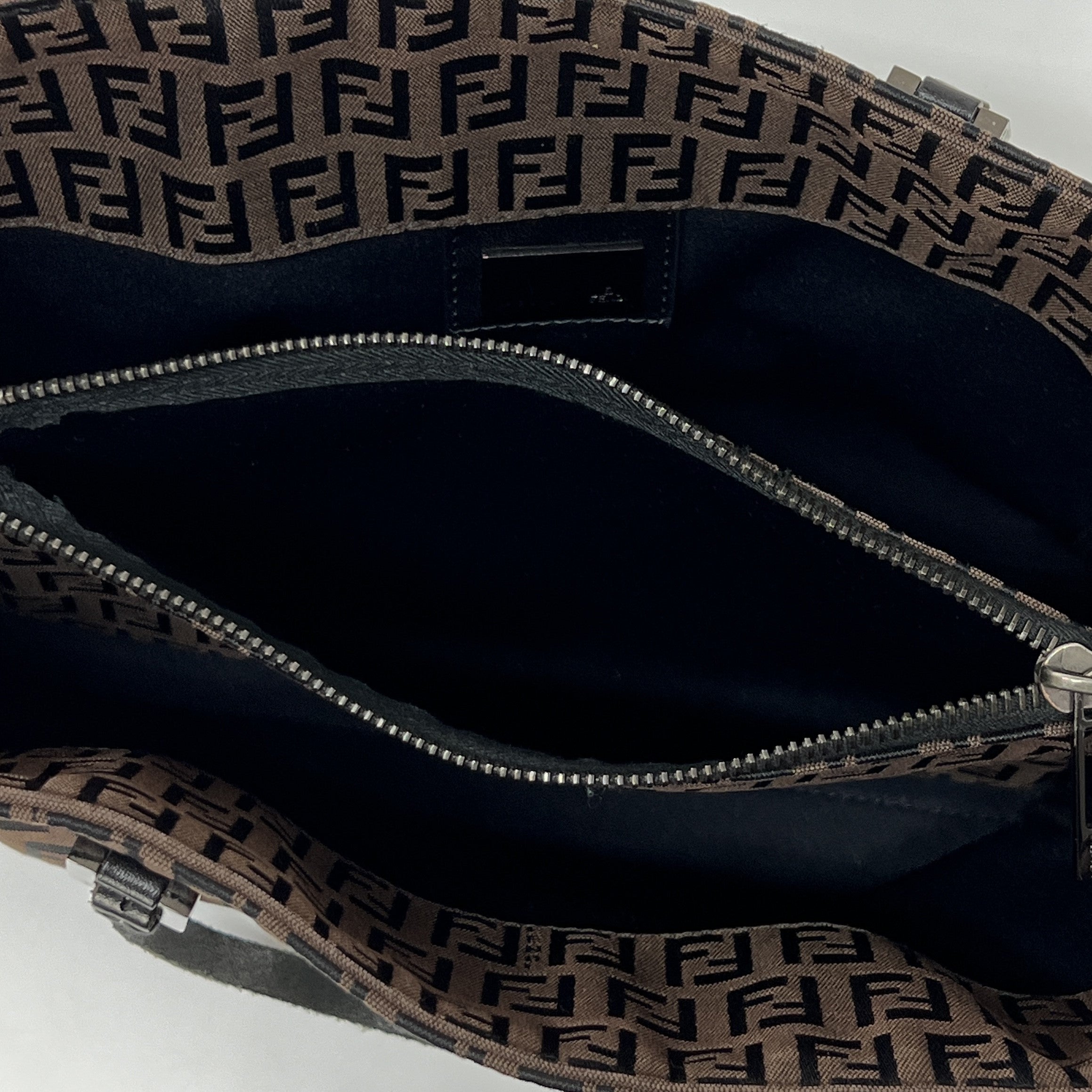 FENDI canvas and brown leather handbag