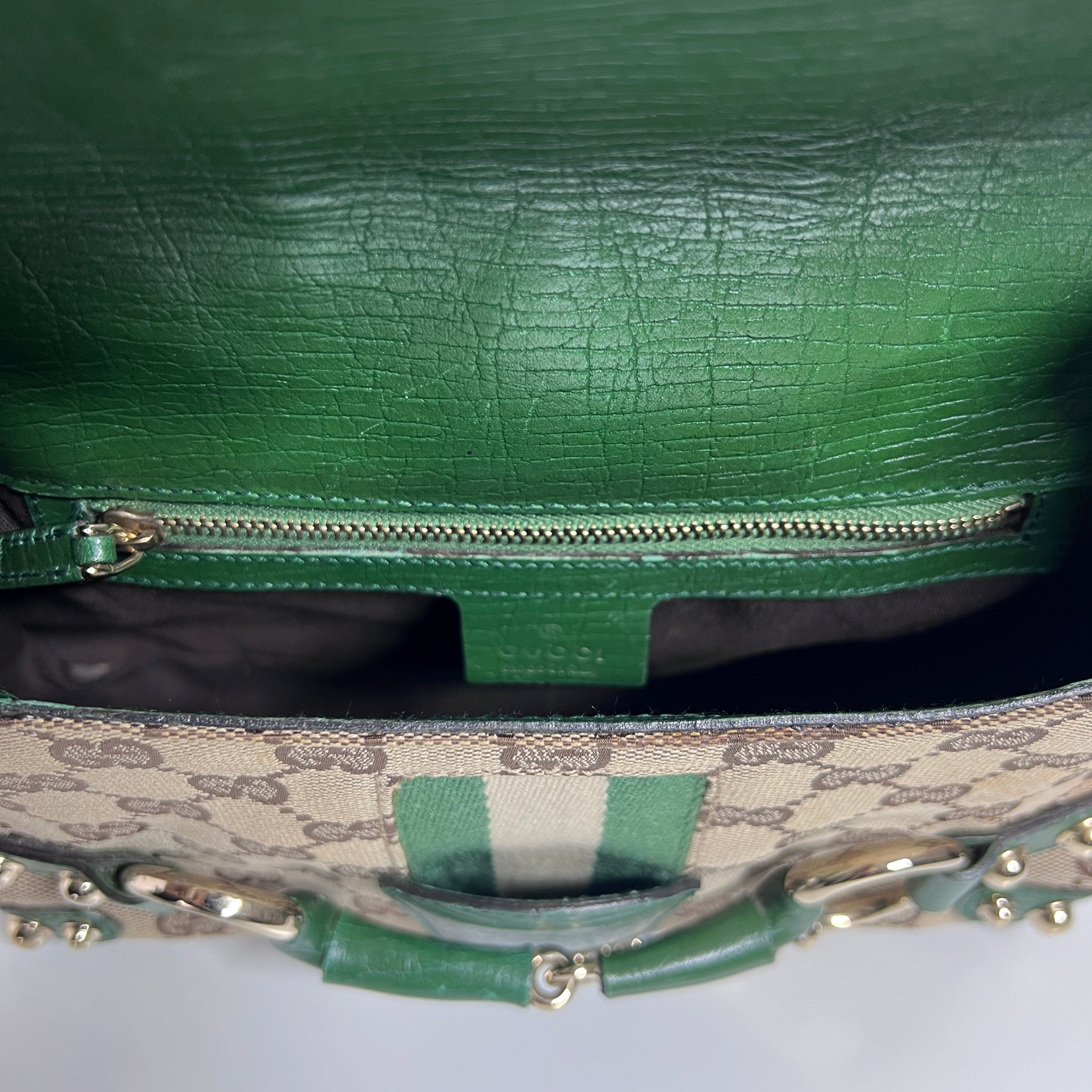 GUCCI Horsebit two-tone canvas and leather handbag