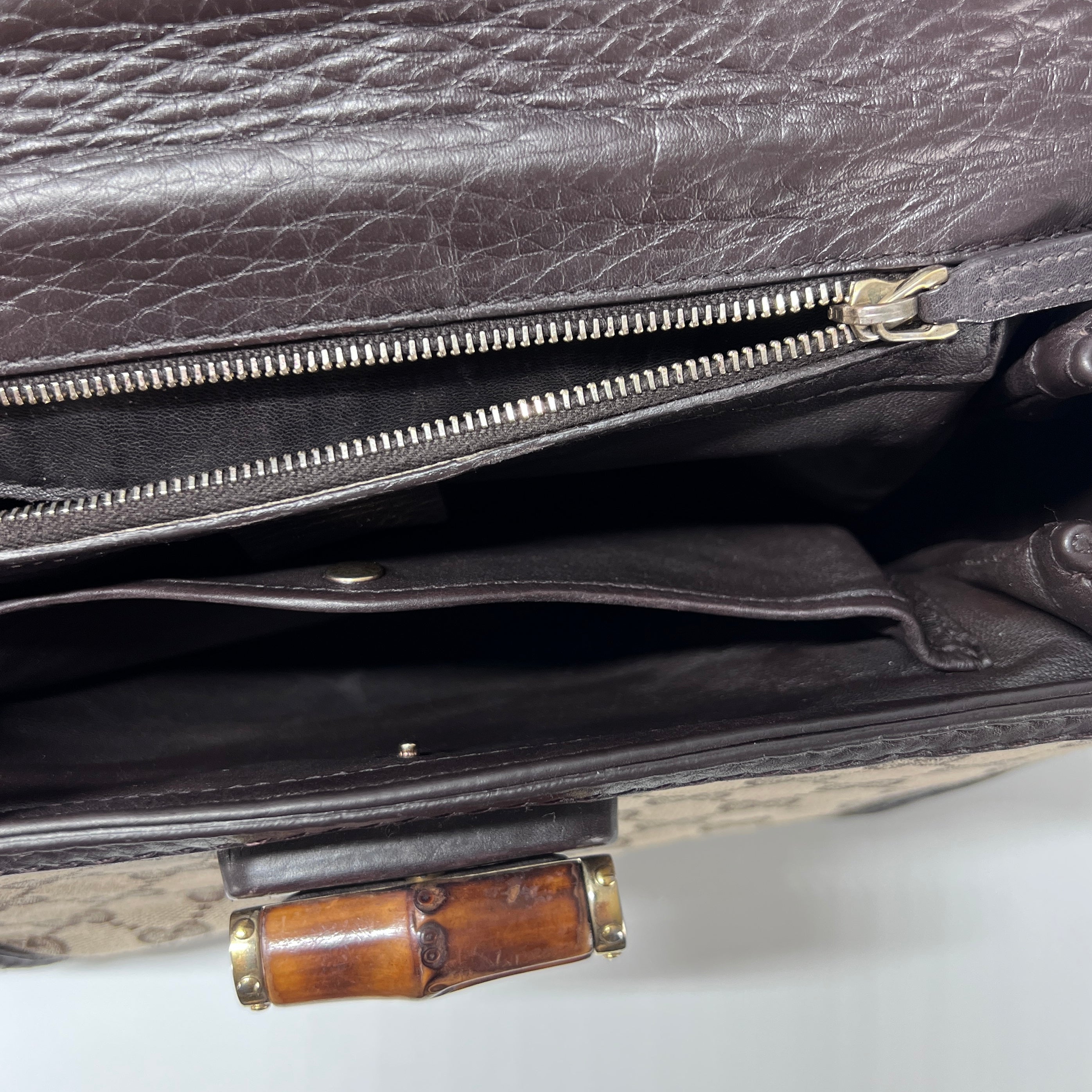 GUCCI Bamboo 1947 canvas and brown leather handbag