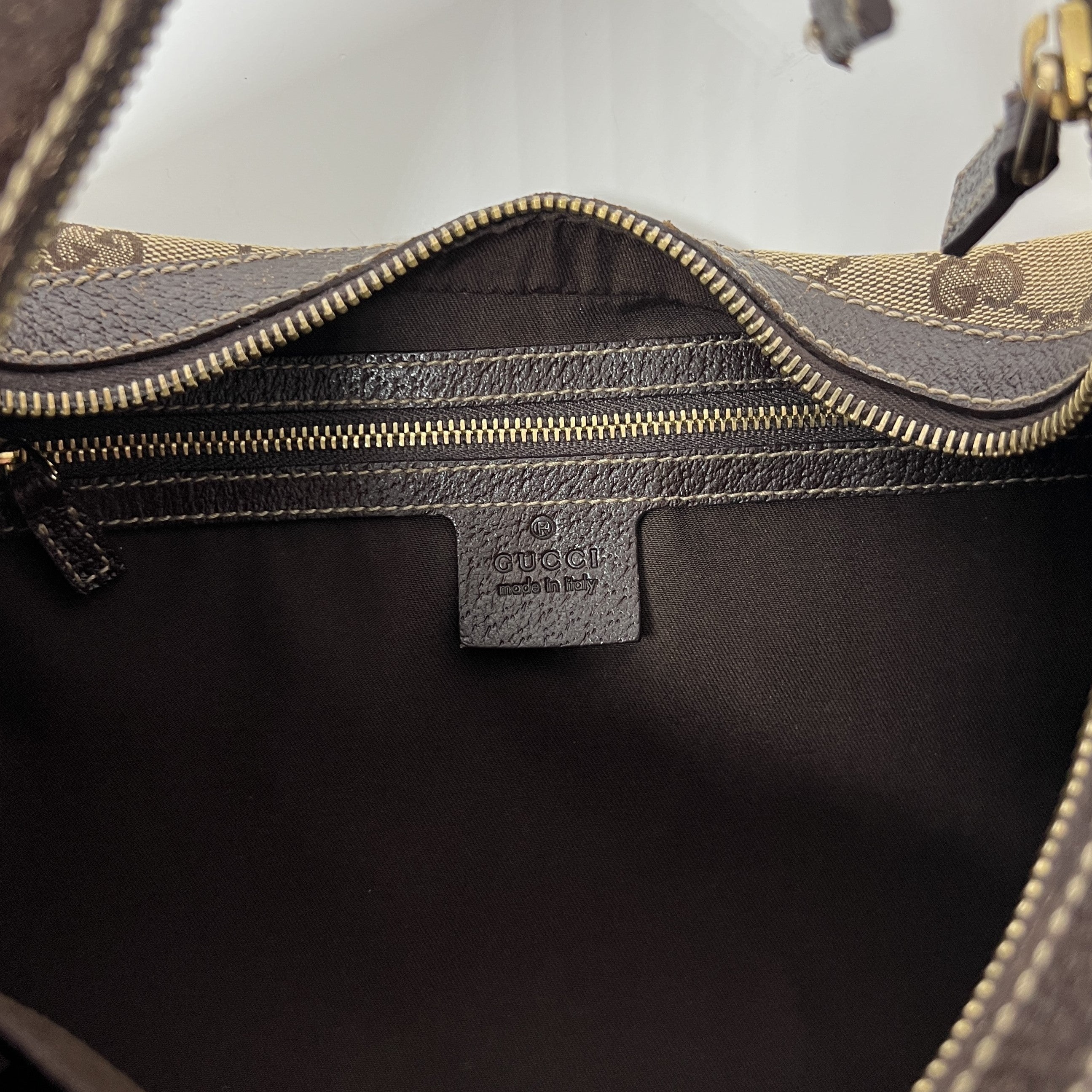 GUCCI Hobo handbag in brown canvas and leather