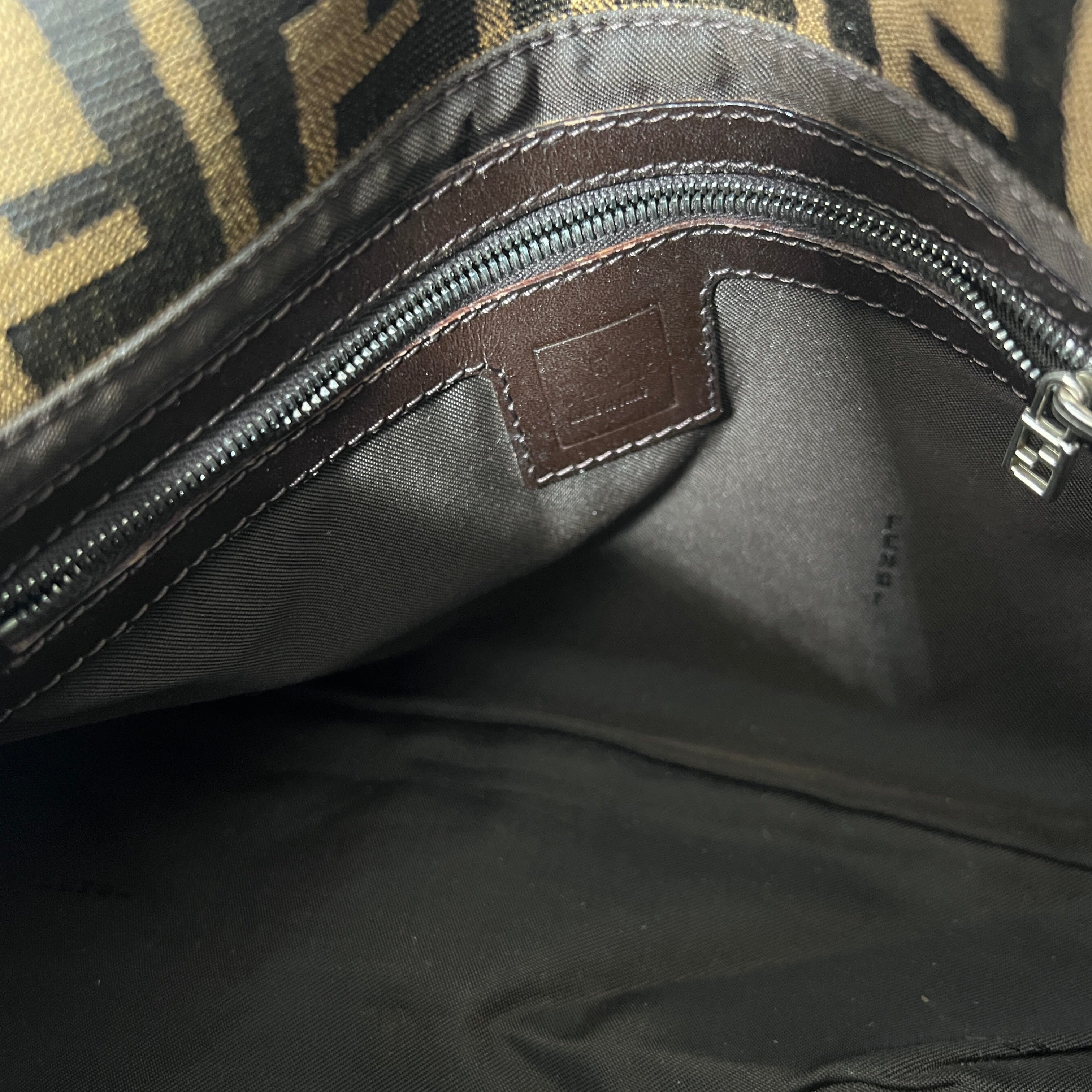 Sac à main FENDI Mamma toile et cuir marron