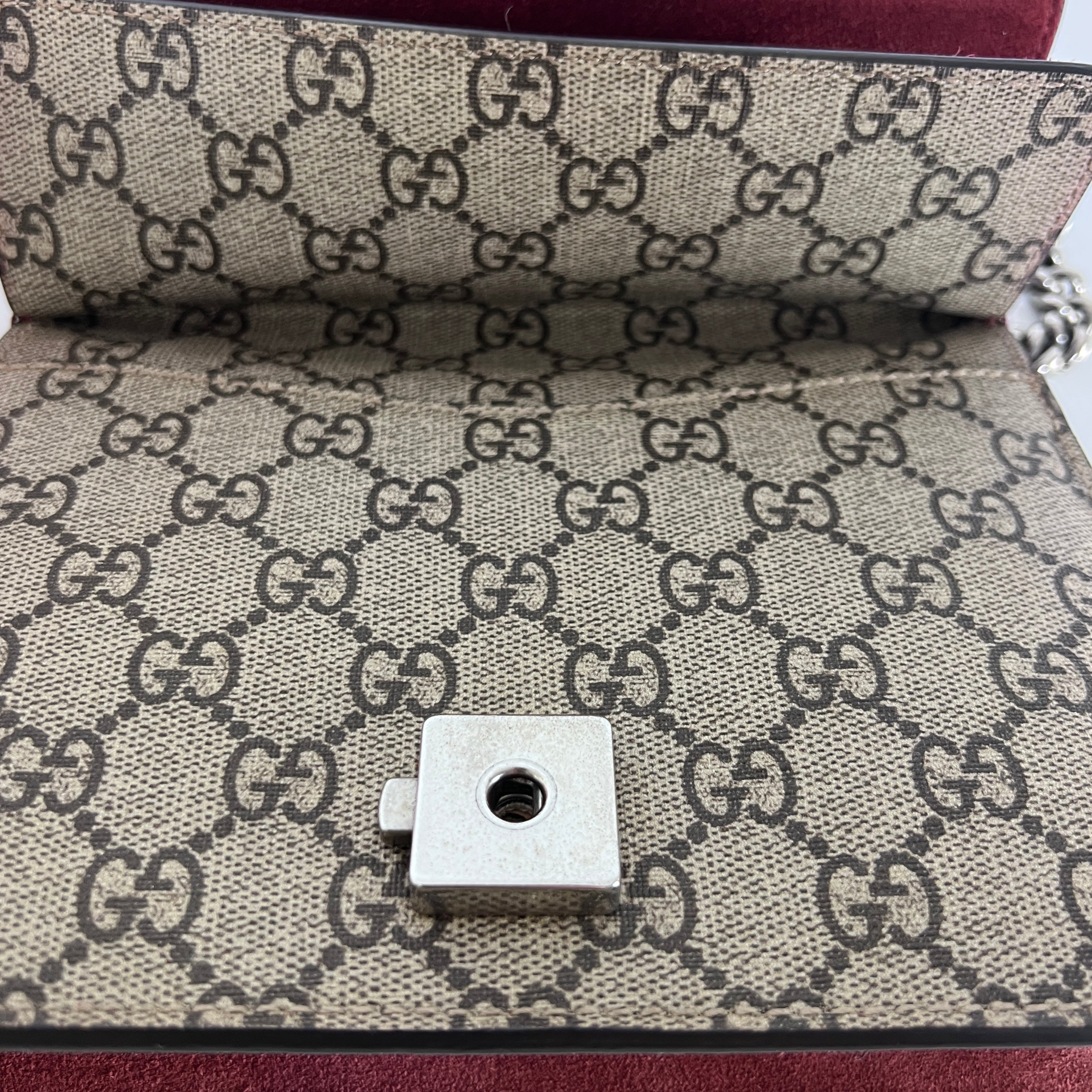 GUCCI Dionysus canvas and brown leather handbag