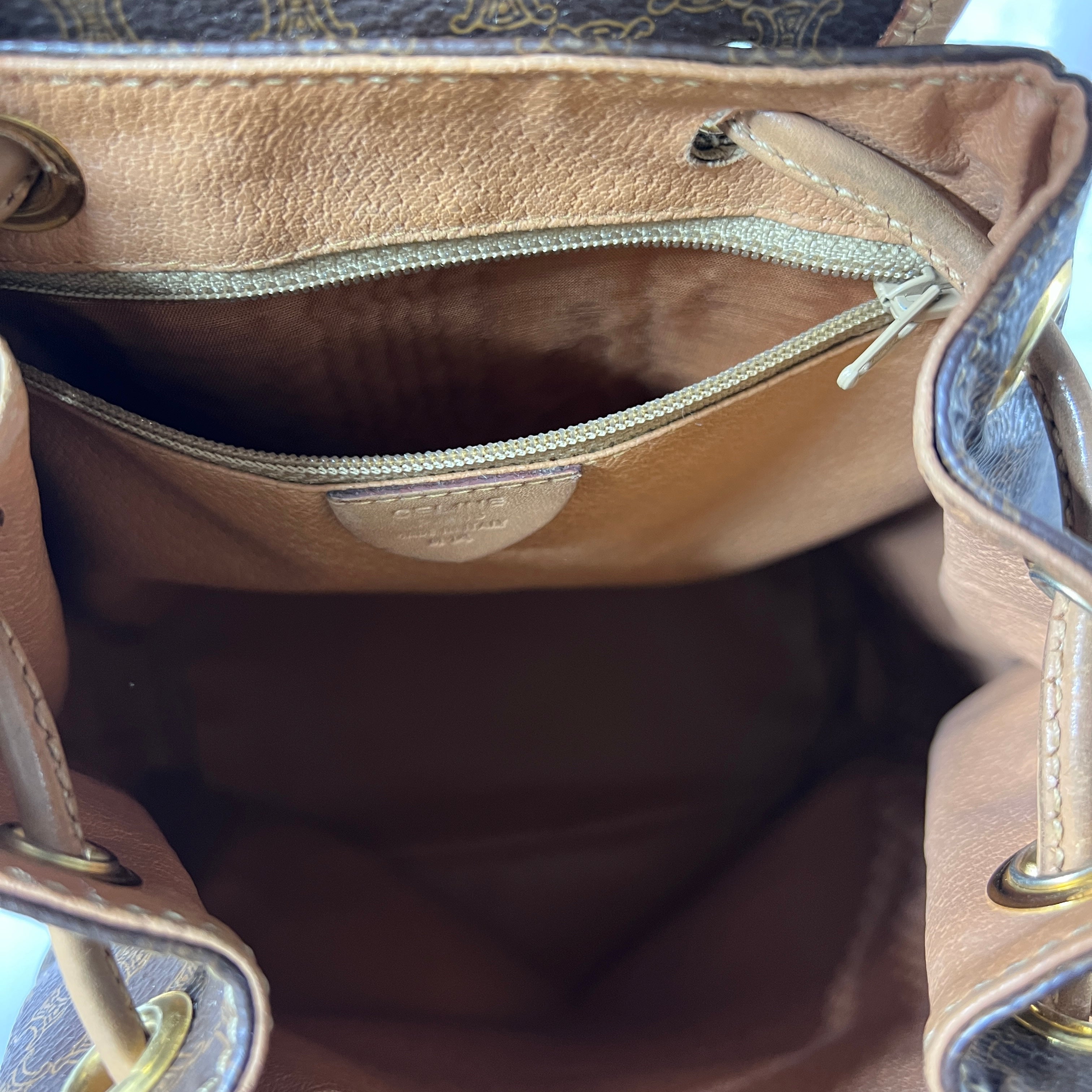 Sac à main CELINE Backpack toile et cuir marron