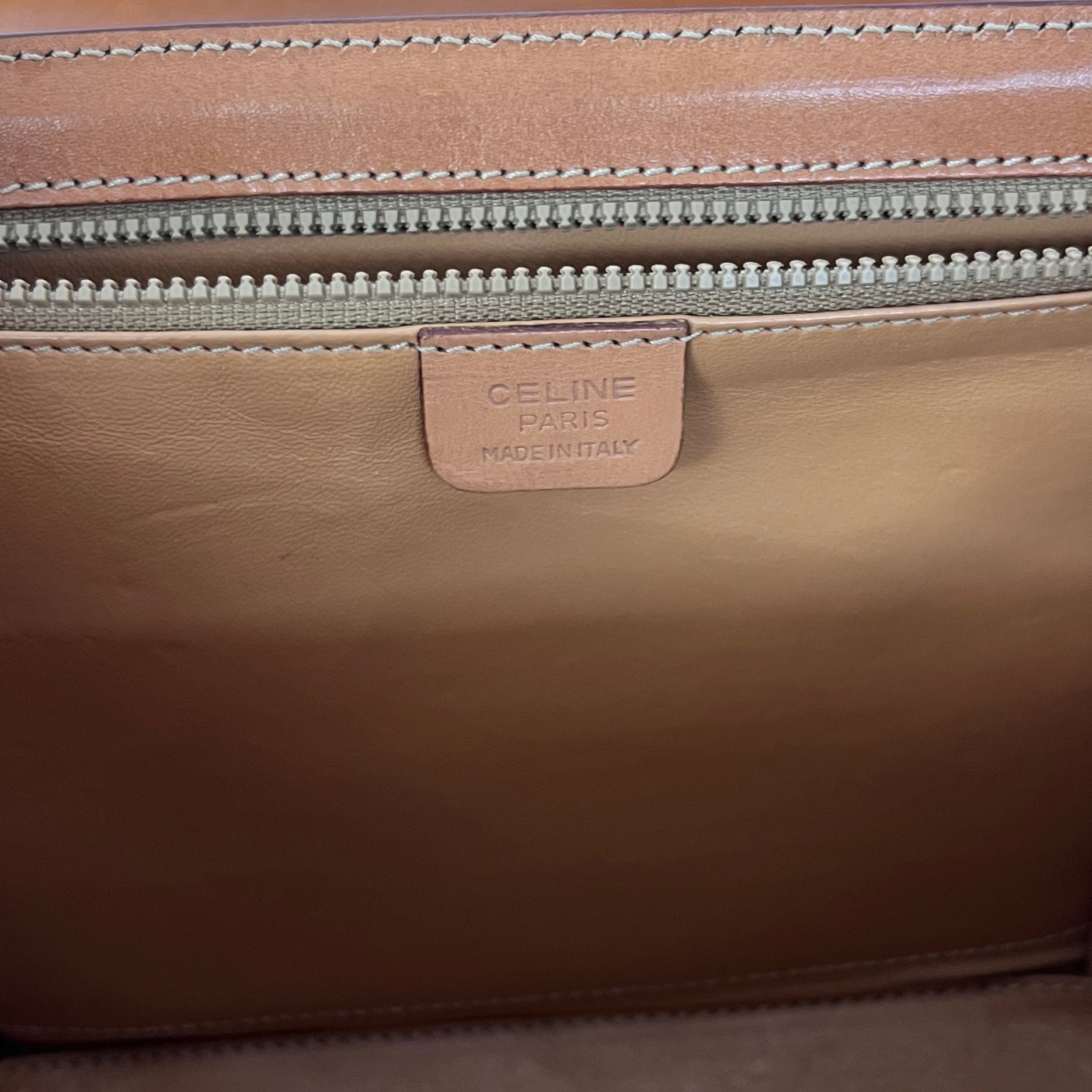 CELINE Top Handle handbag in brown canvas and leather