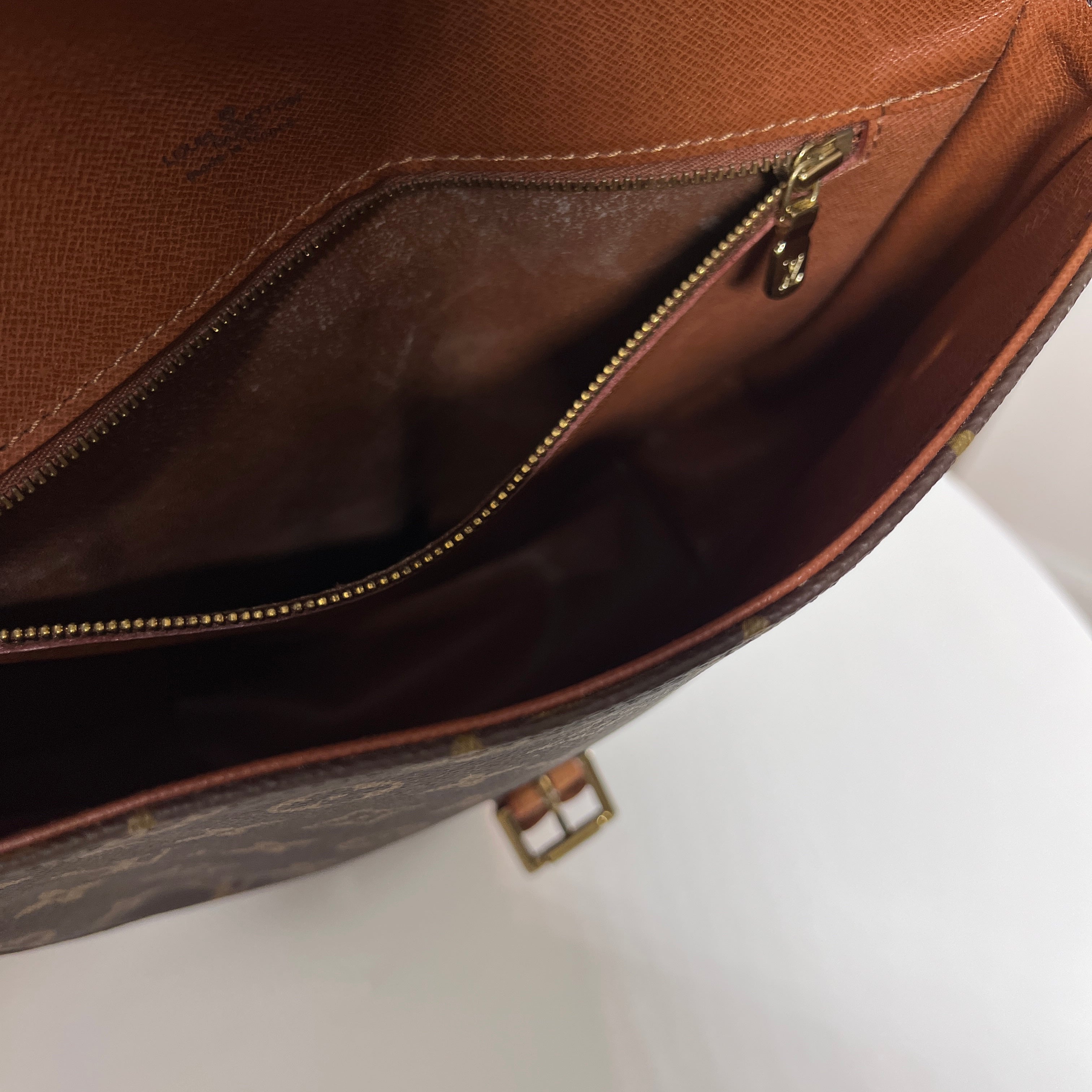 LOUIS VUITTON Chantilly canvas and brown leather handbag