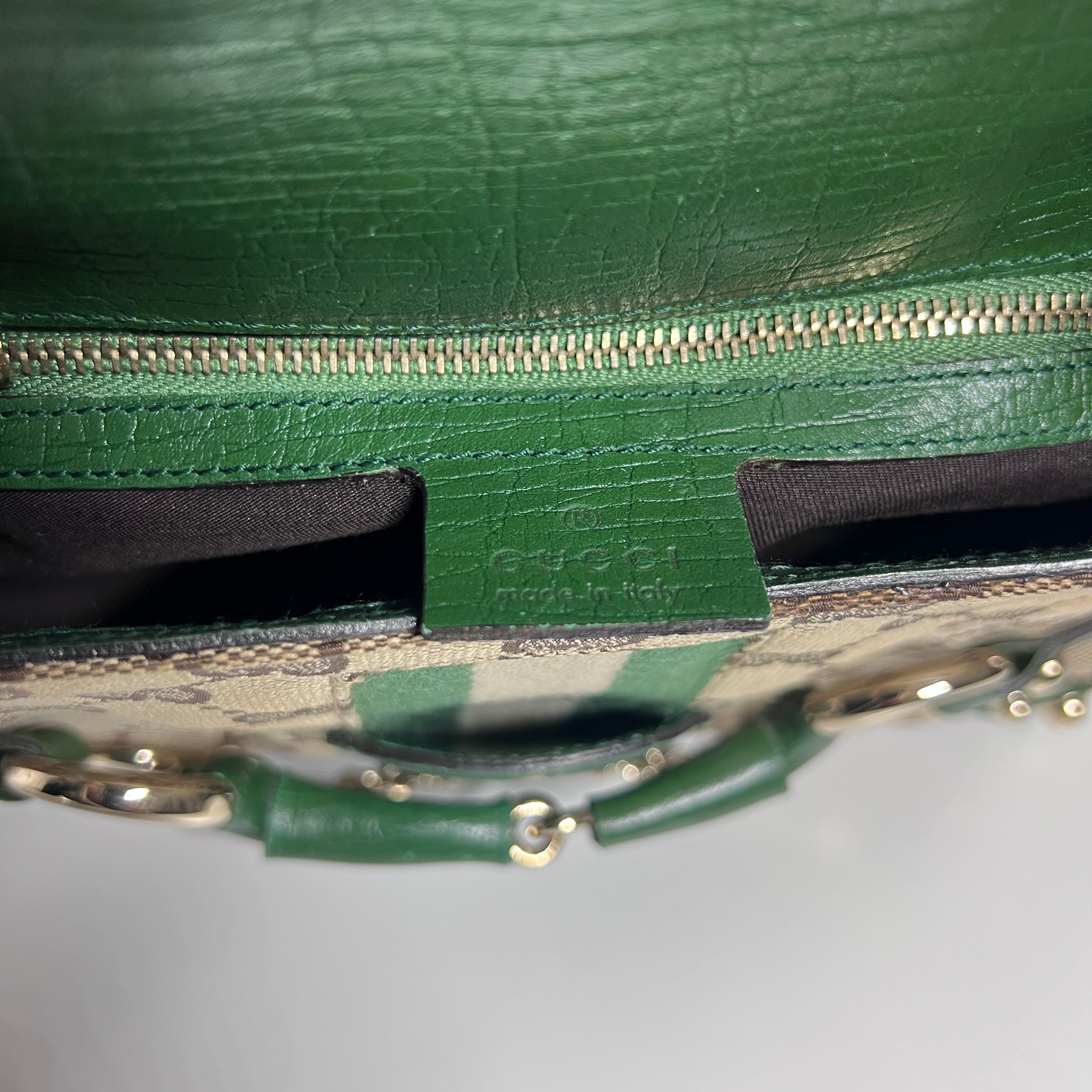 GUCCI Horsebit two-tone canvas and leather handbag