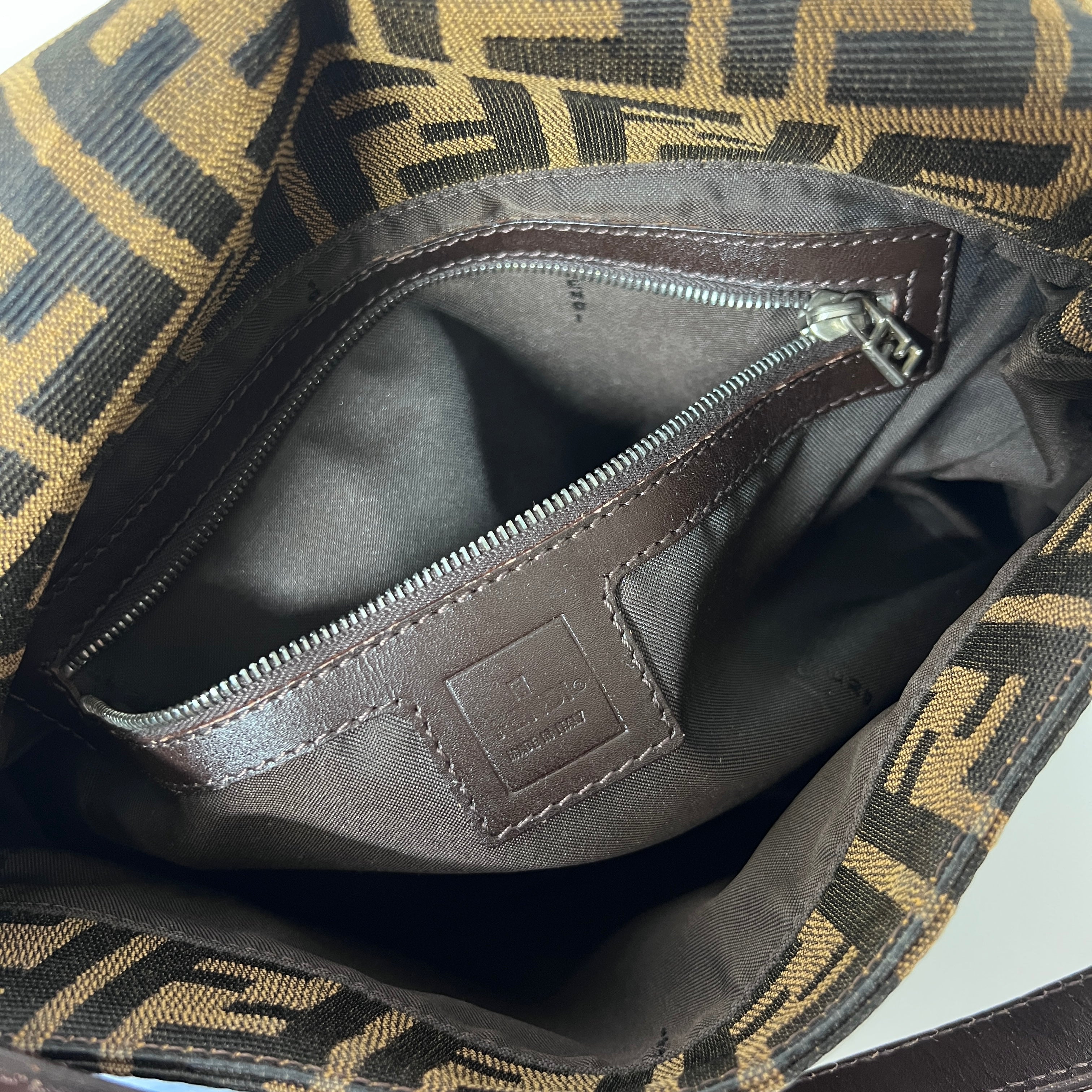 Sac à main FENDI Mamma toile et cuir marron