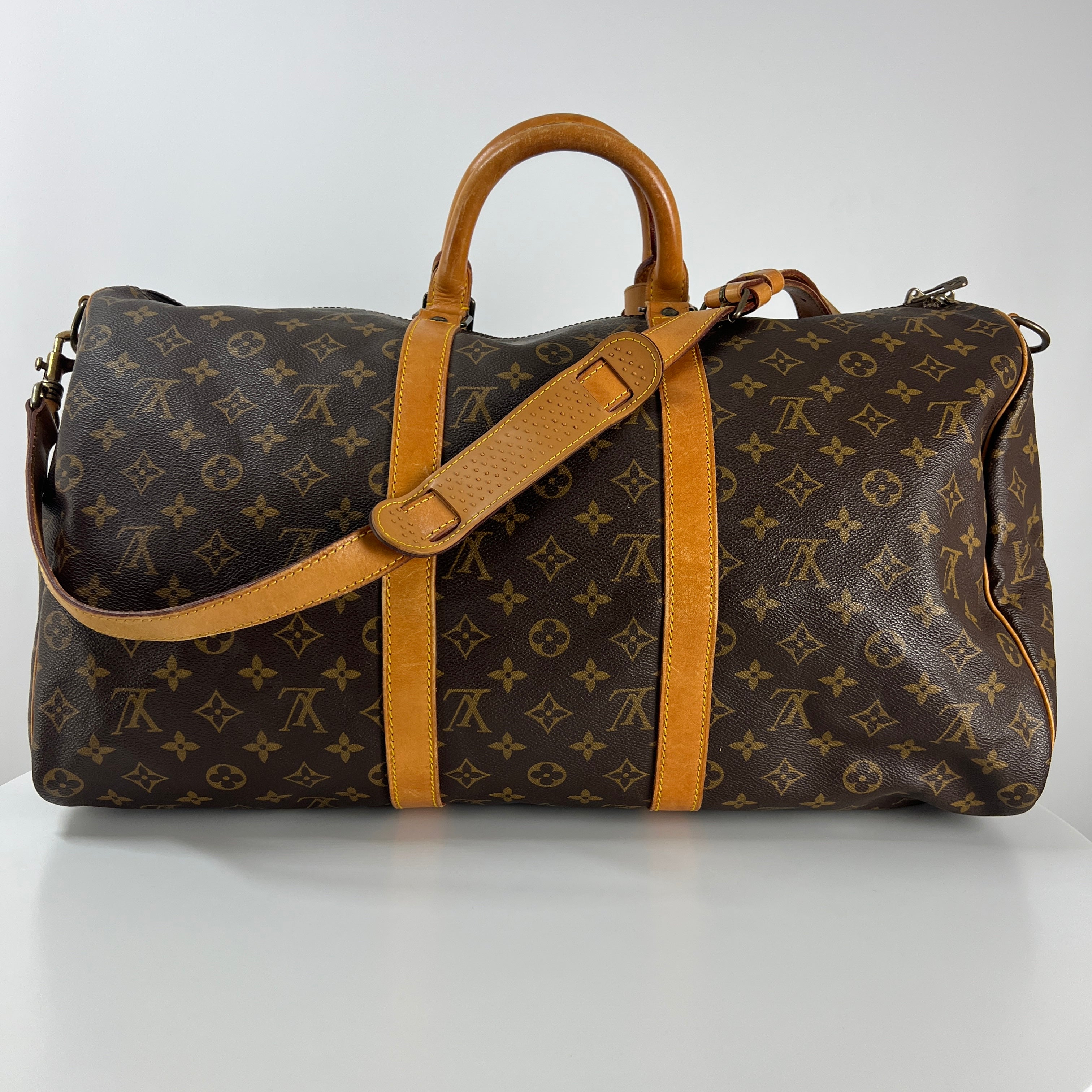 LOUIS VUITTON Keepall 50 canvas and brown leather handbag