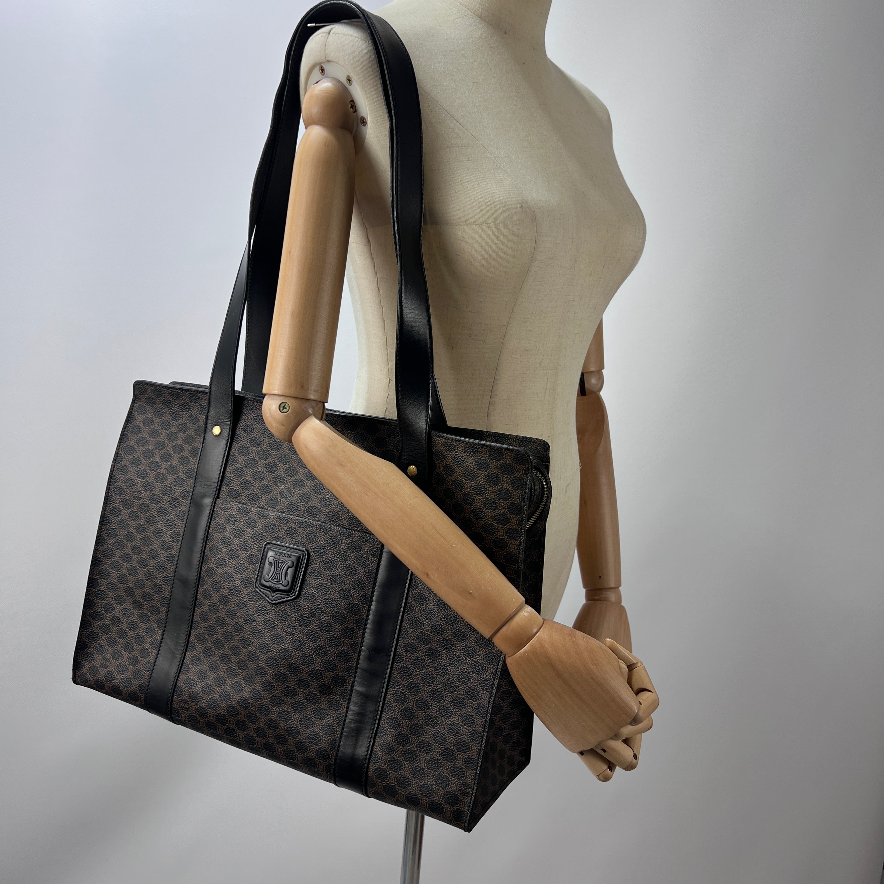 Sac à main CELINE Tote toile et cuir marron