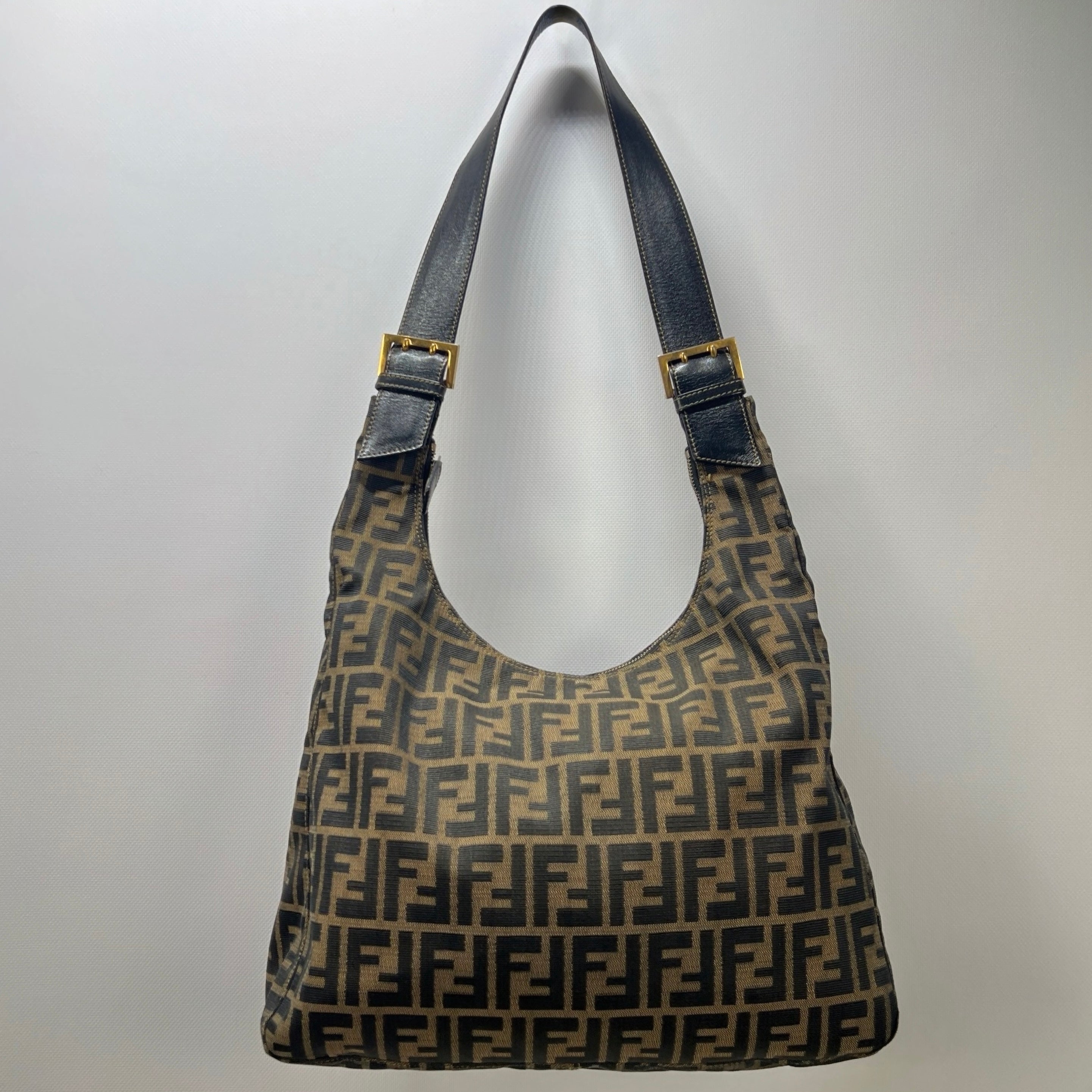 Sac à main FENDI Hobo toile et cuir marron
