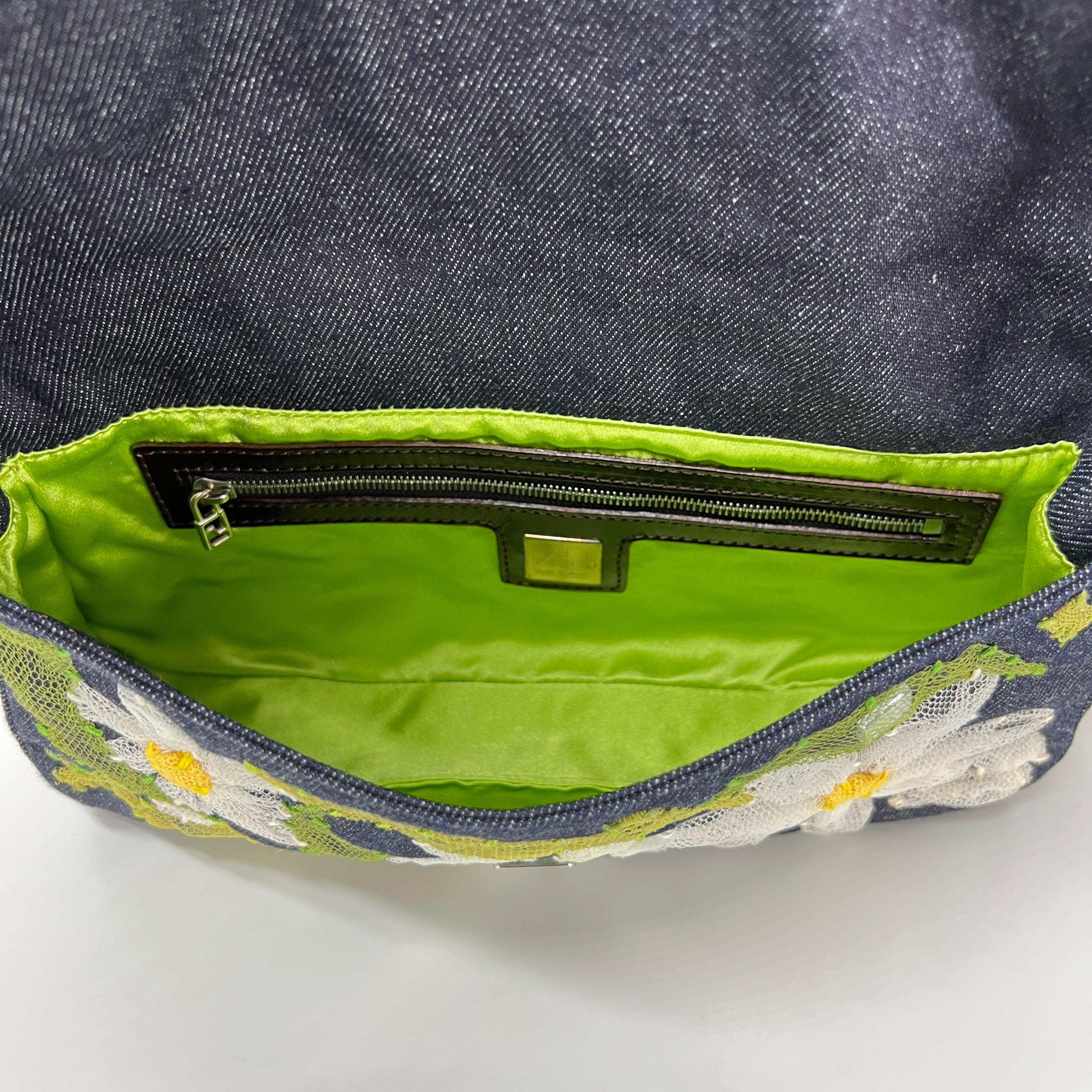 Sac à main FENDI Mamma Baguette denim bleu
