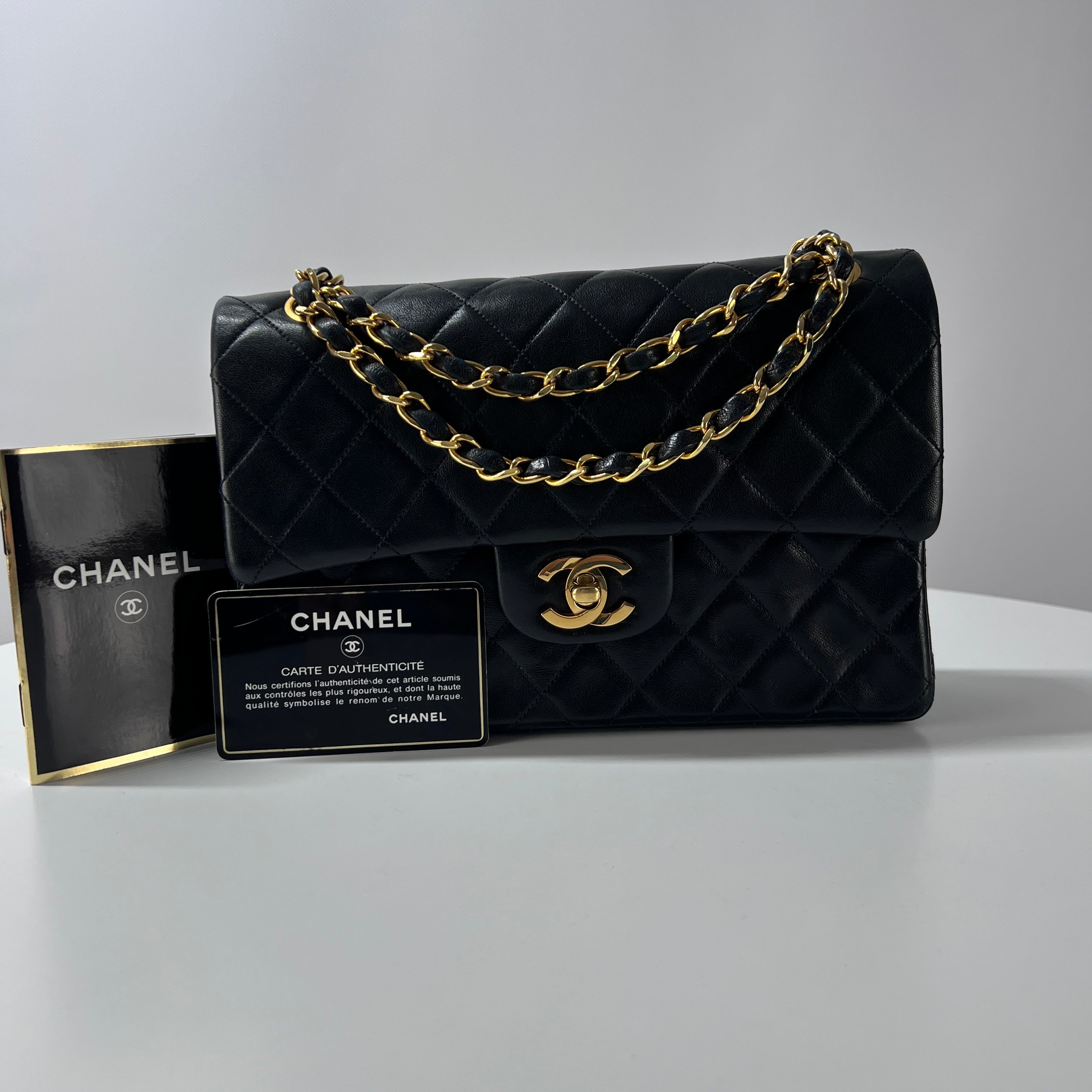 CHANEL Timeless Classic 23 Double Flap Black Leather Handbag