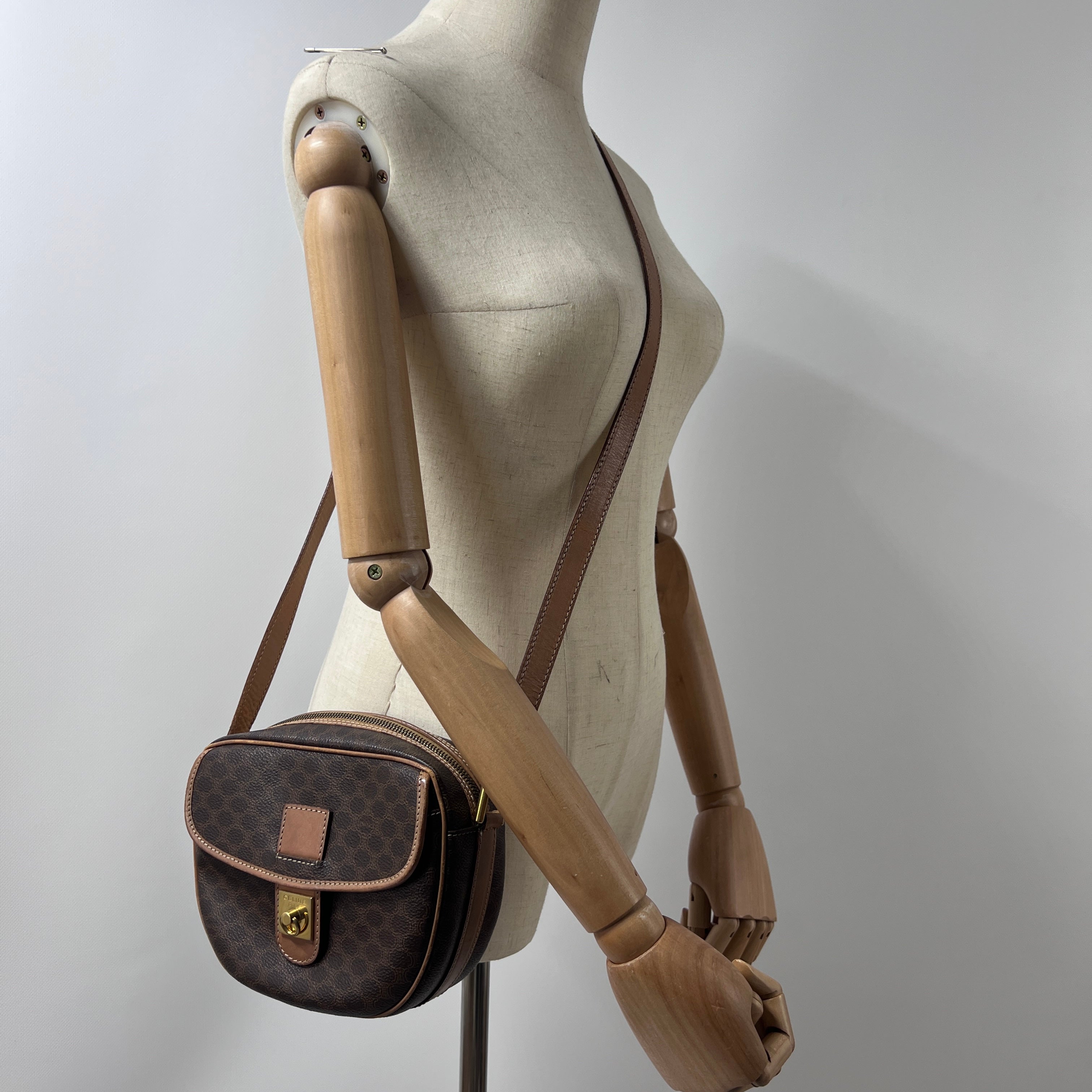 Sac à main CELINE toile et cuir marron