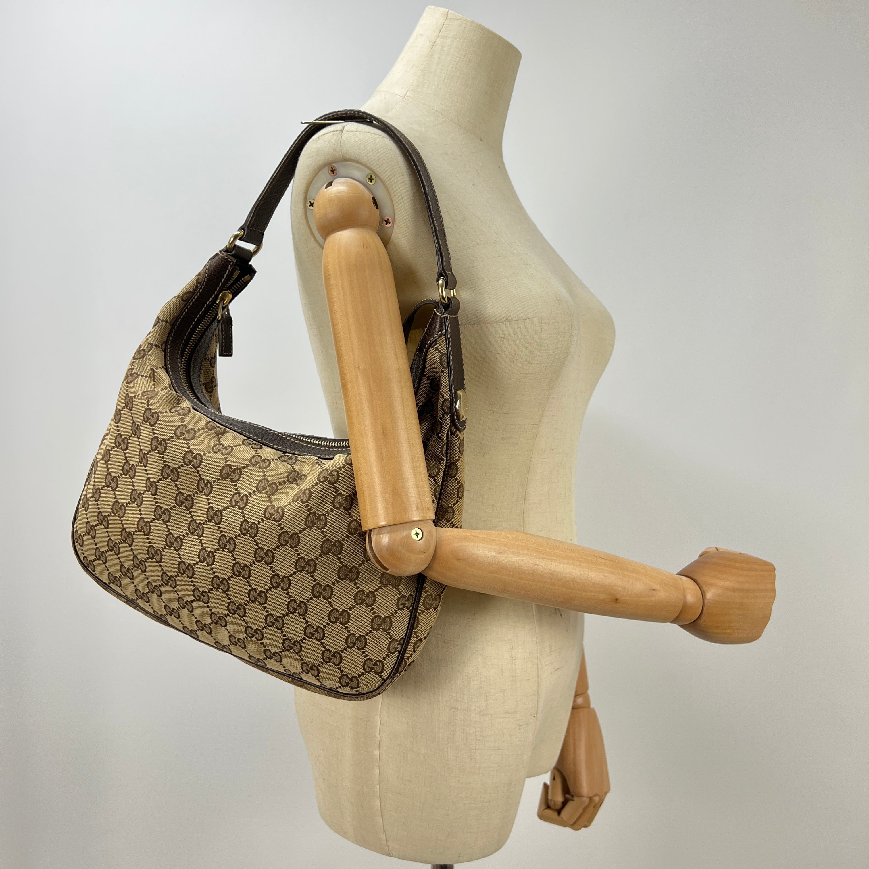 Sac à main GUCCI Hobo toile et cuir marron