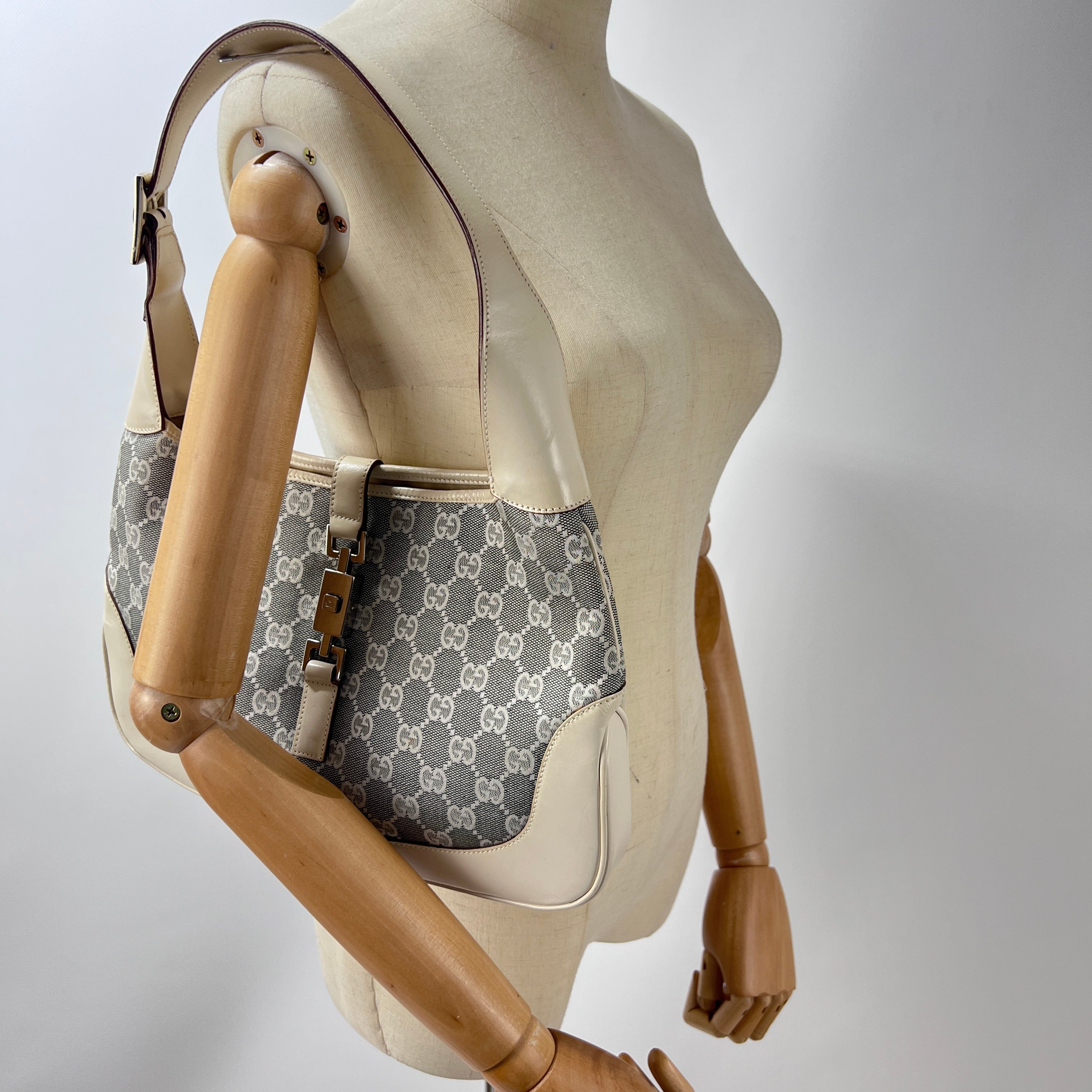 Sac à main GUCCI Jackie toile et cuir beige