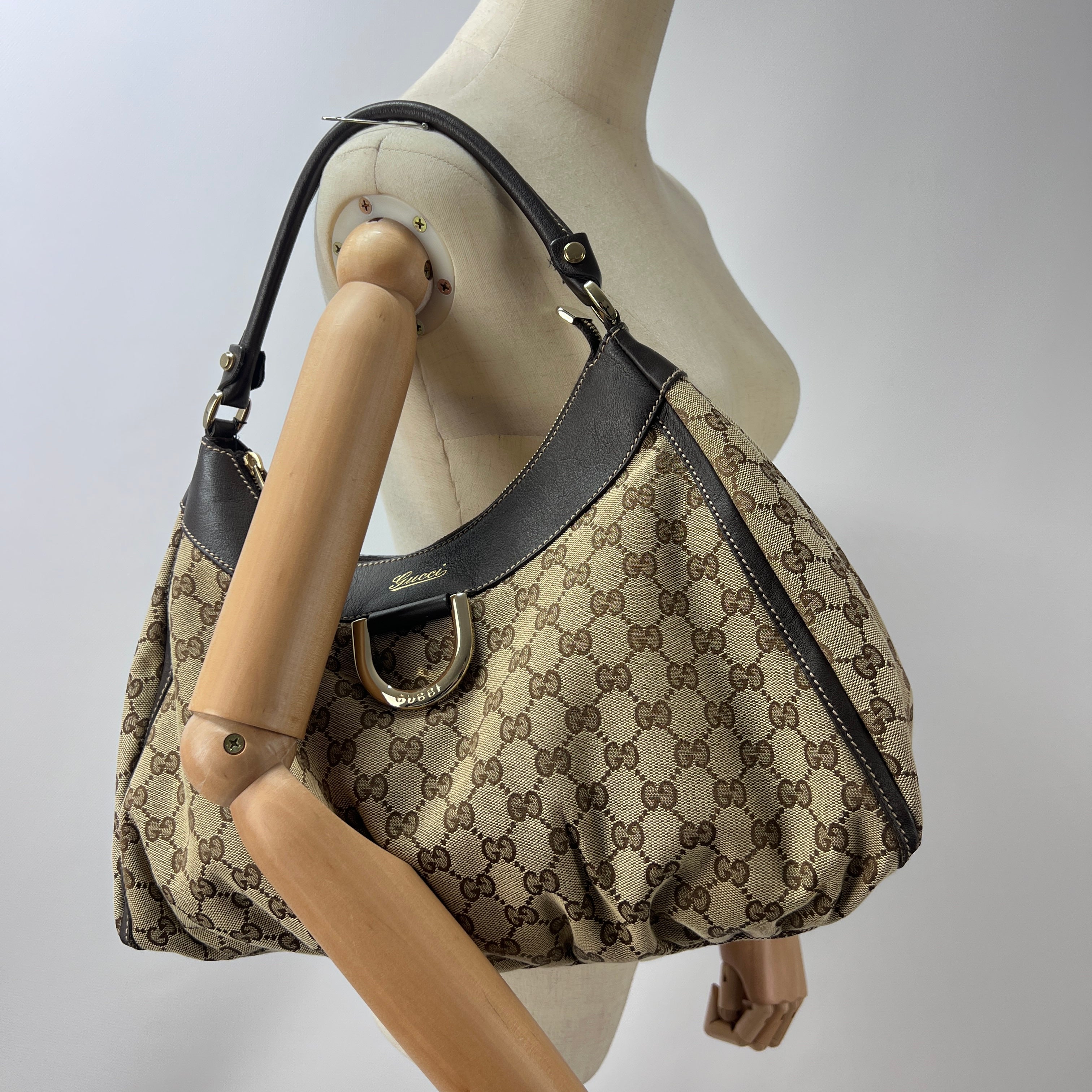GUCCI Hobo handbag in brown canvas and leather