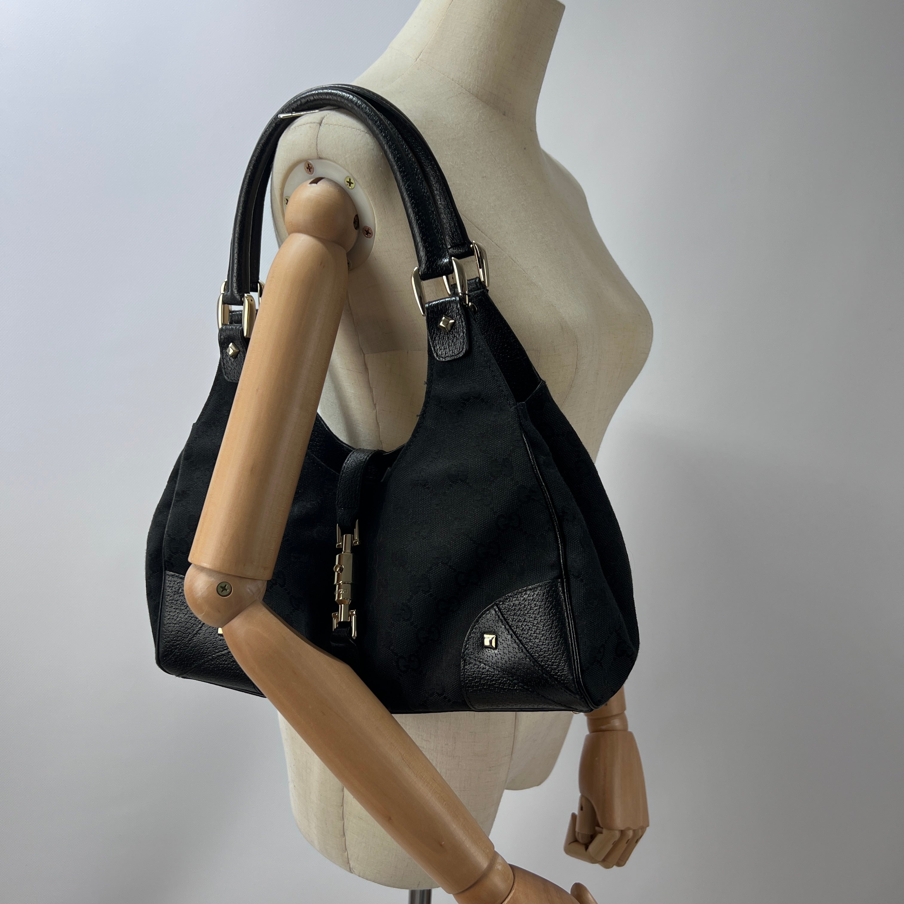 GUCCI Jackie canvas and black leather handbag