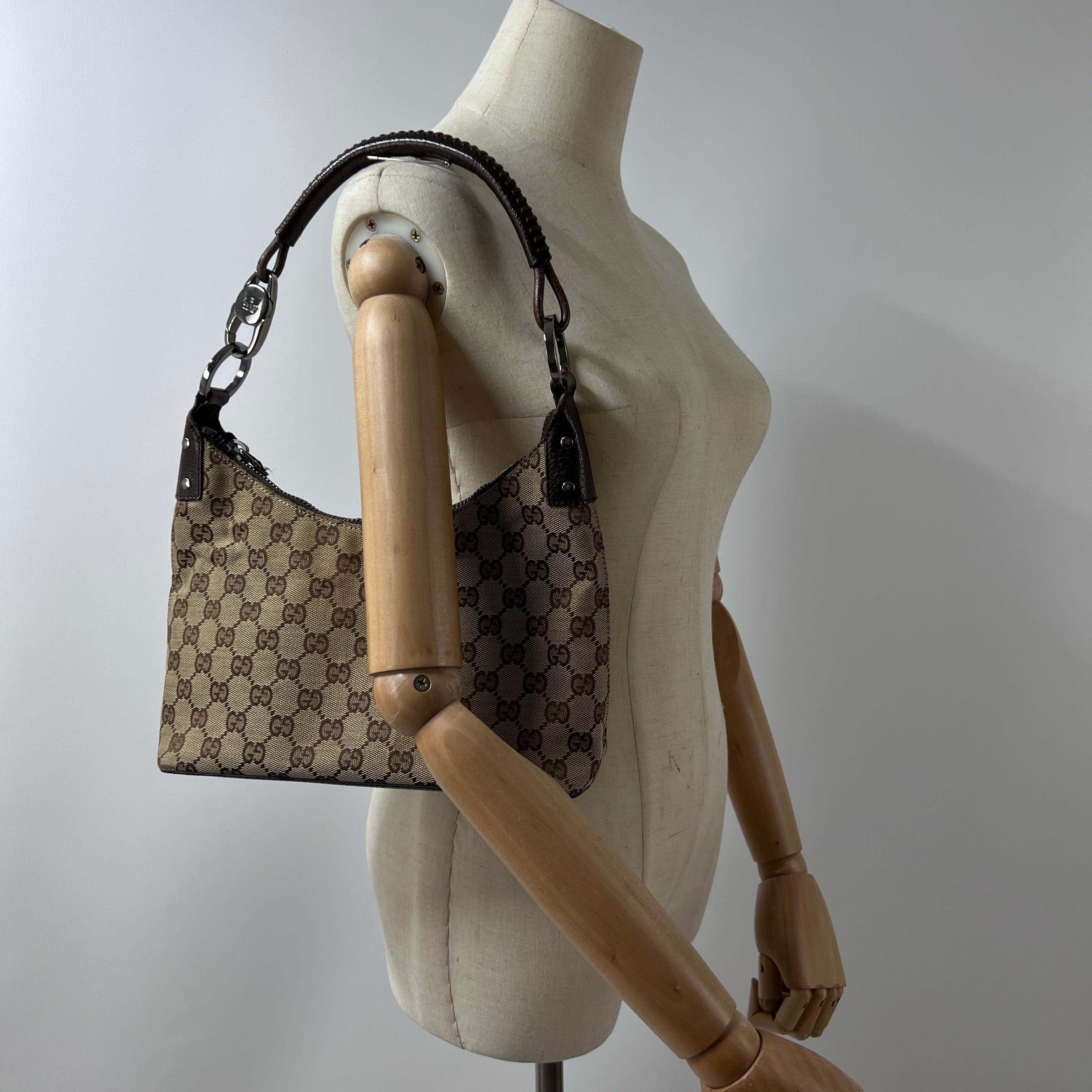 GUCCI Hobo handbag in brown canvas and leather