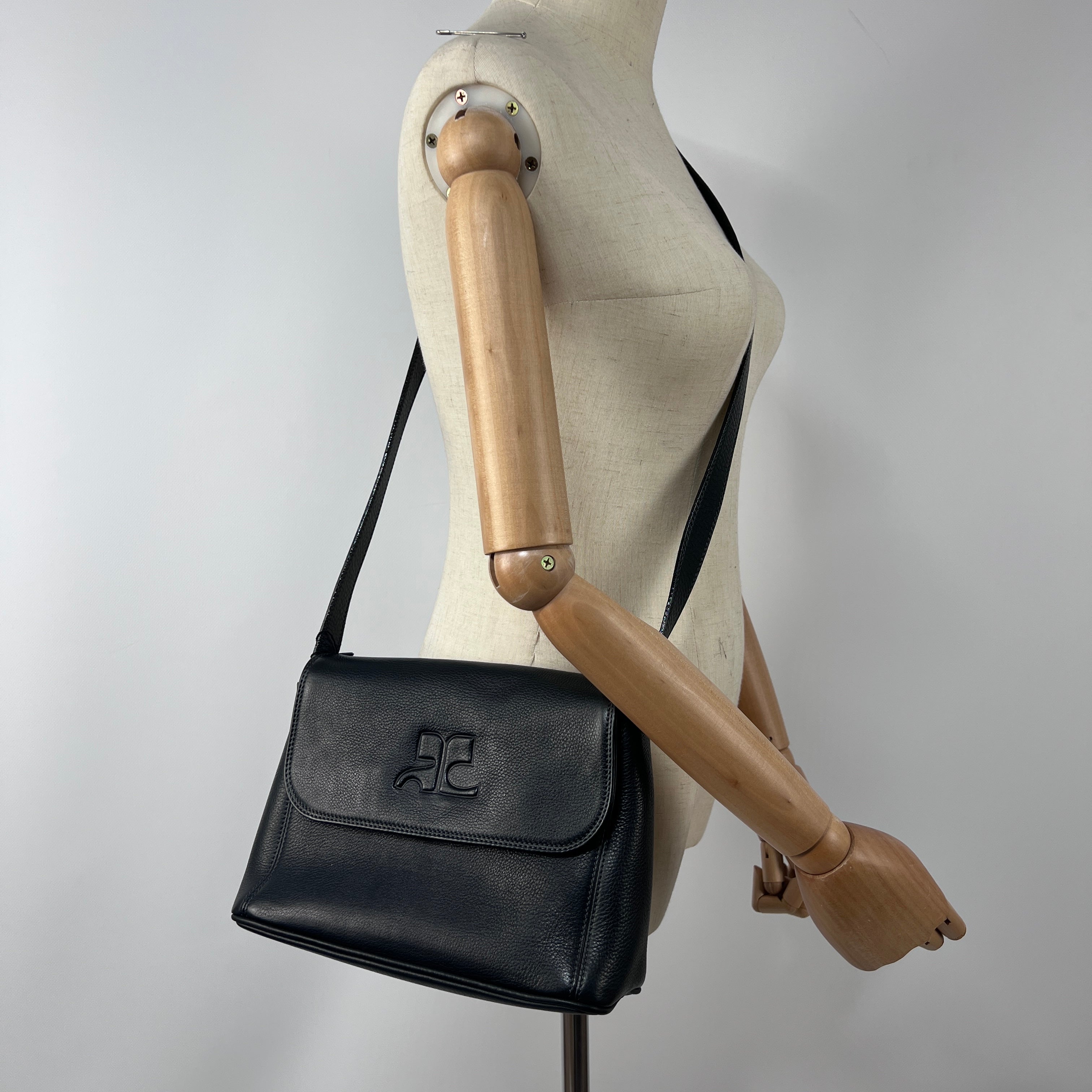 COURREGES Camera black leather handbag