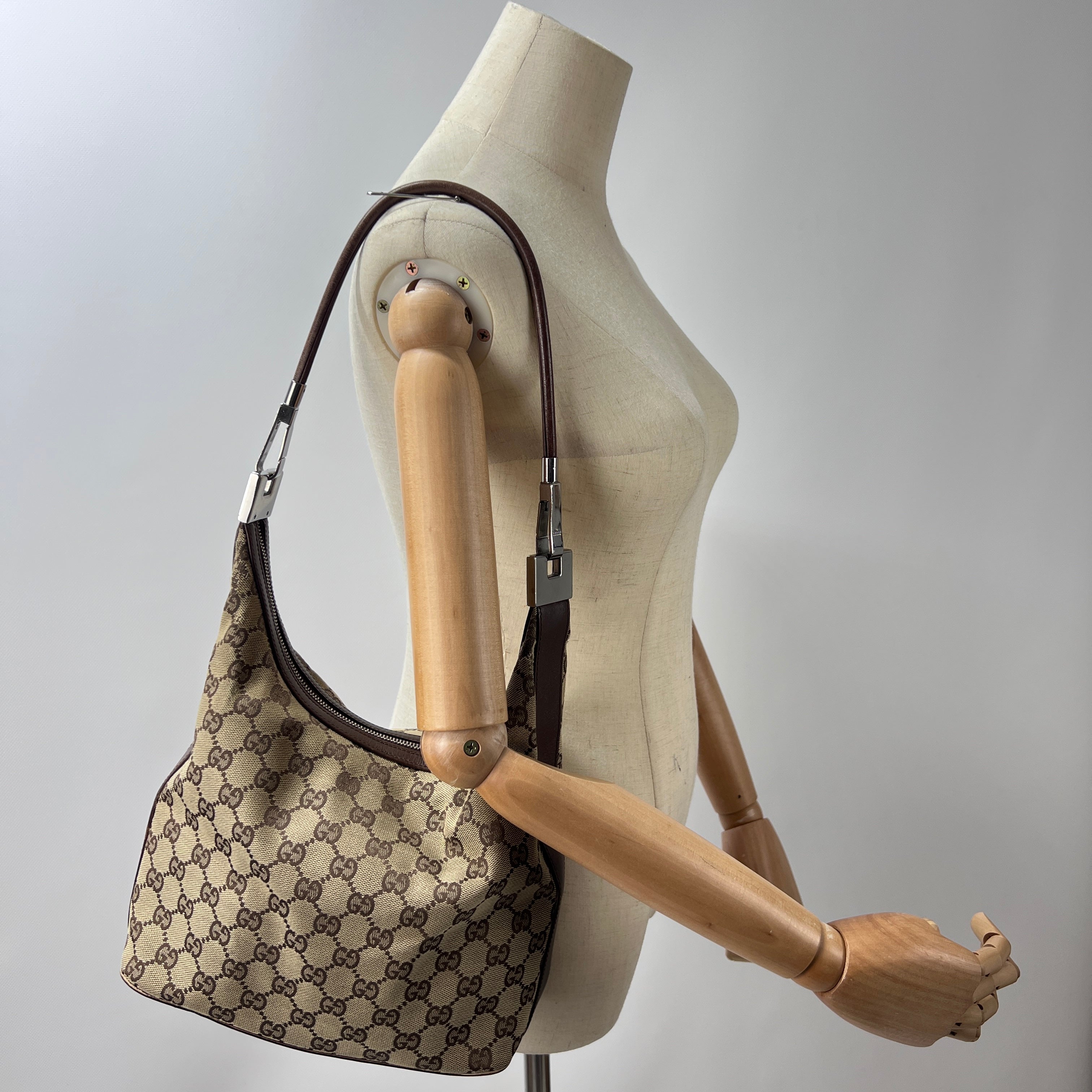 GUCCI Hobo handbag in brown canvas and leather