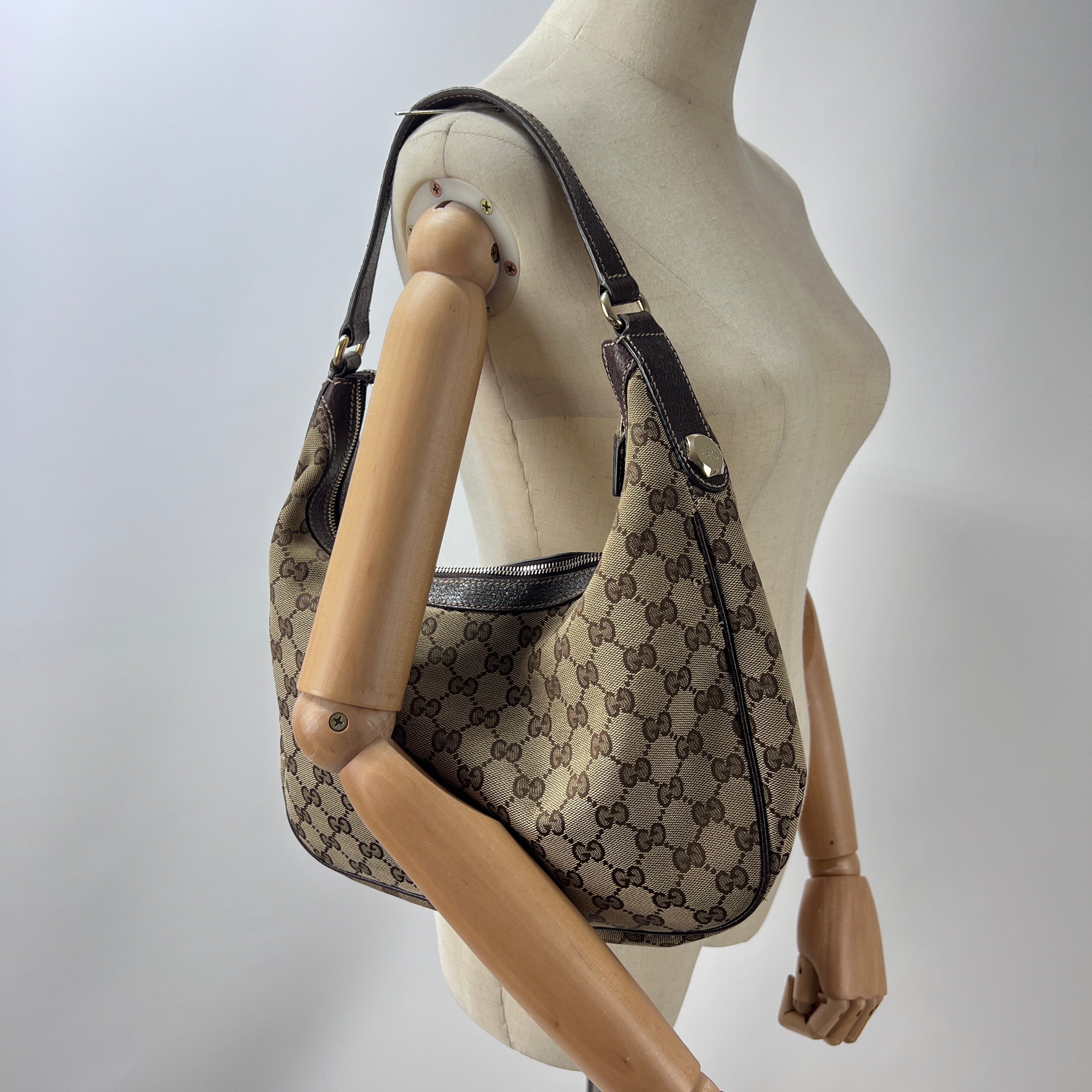 Sac à main GUCCI Hobo toile et cuir marron