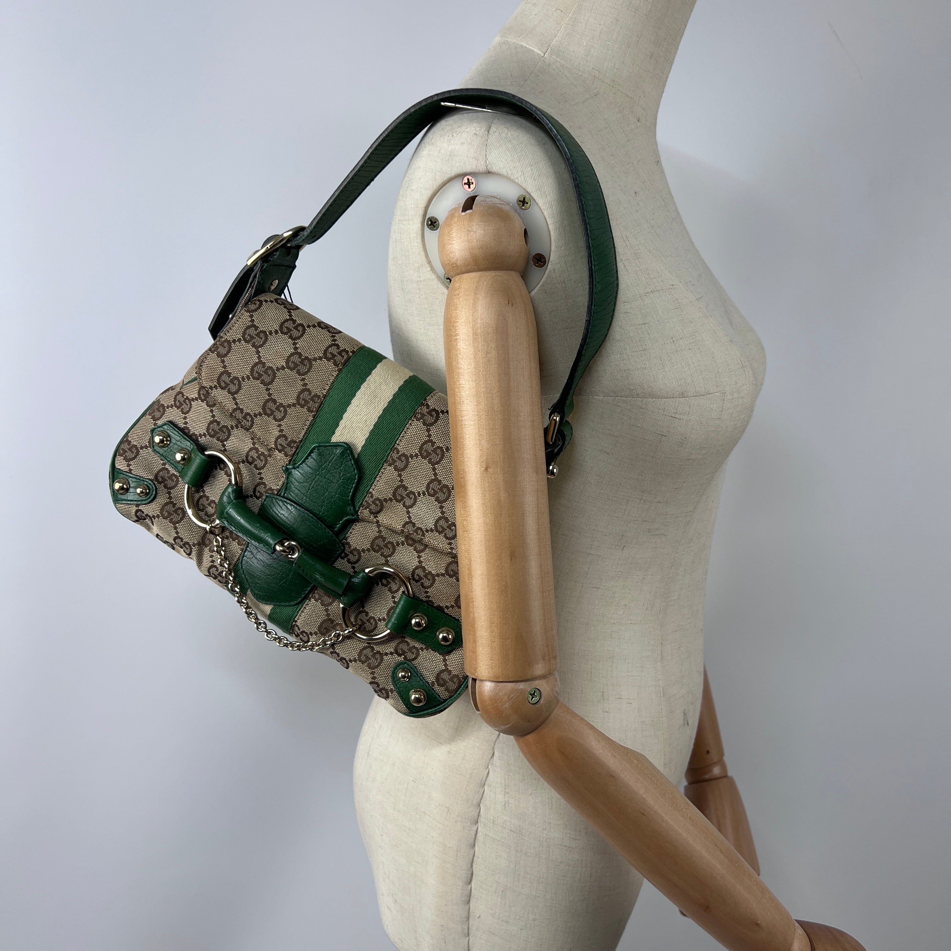 GUCCI Horsebit two-tone canvas and leather handbag
