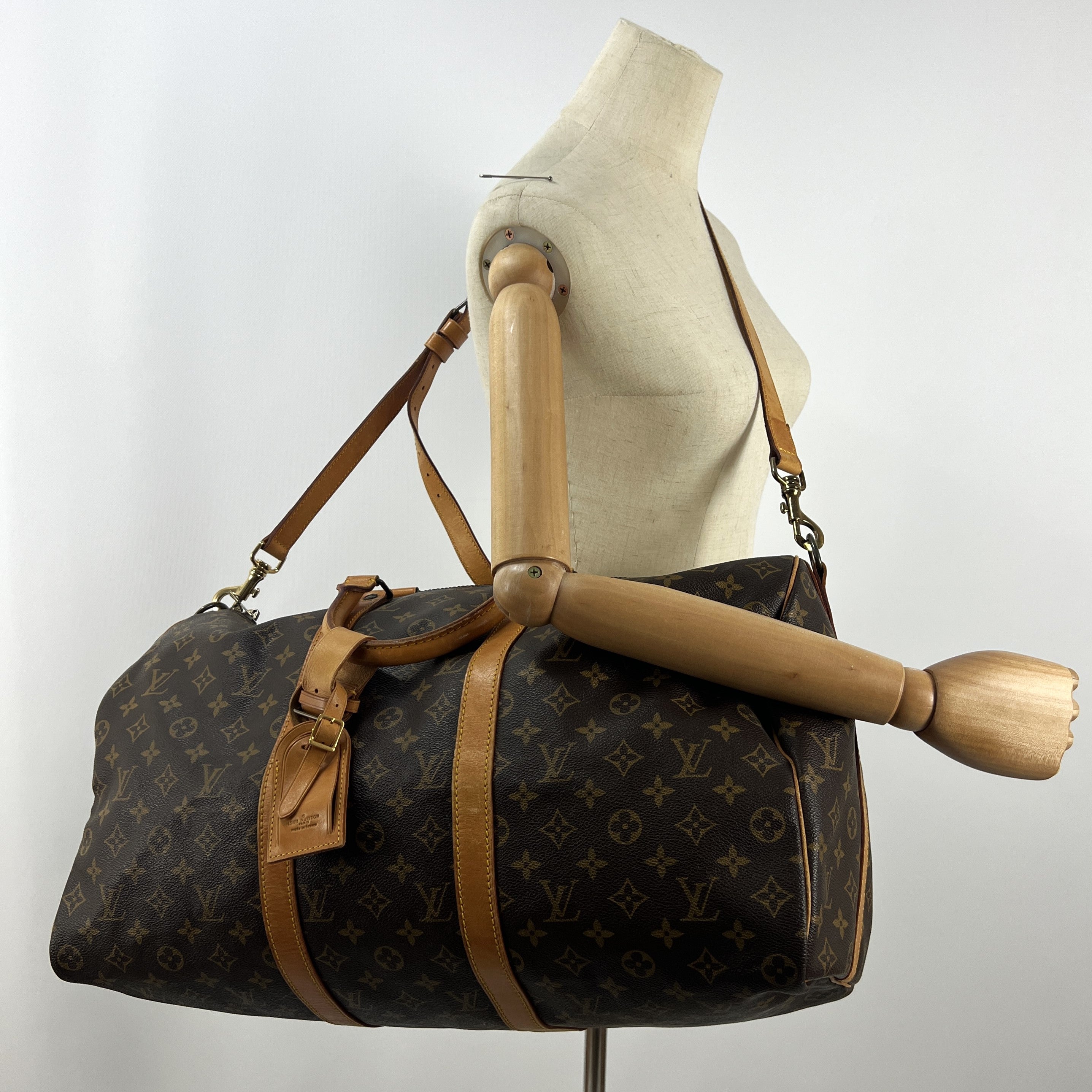 LOUIS VUITTON Keepall 50 canvas and brown leather handbag
