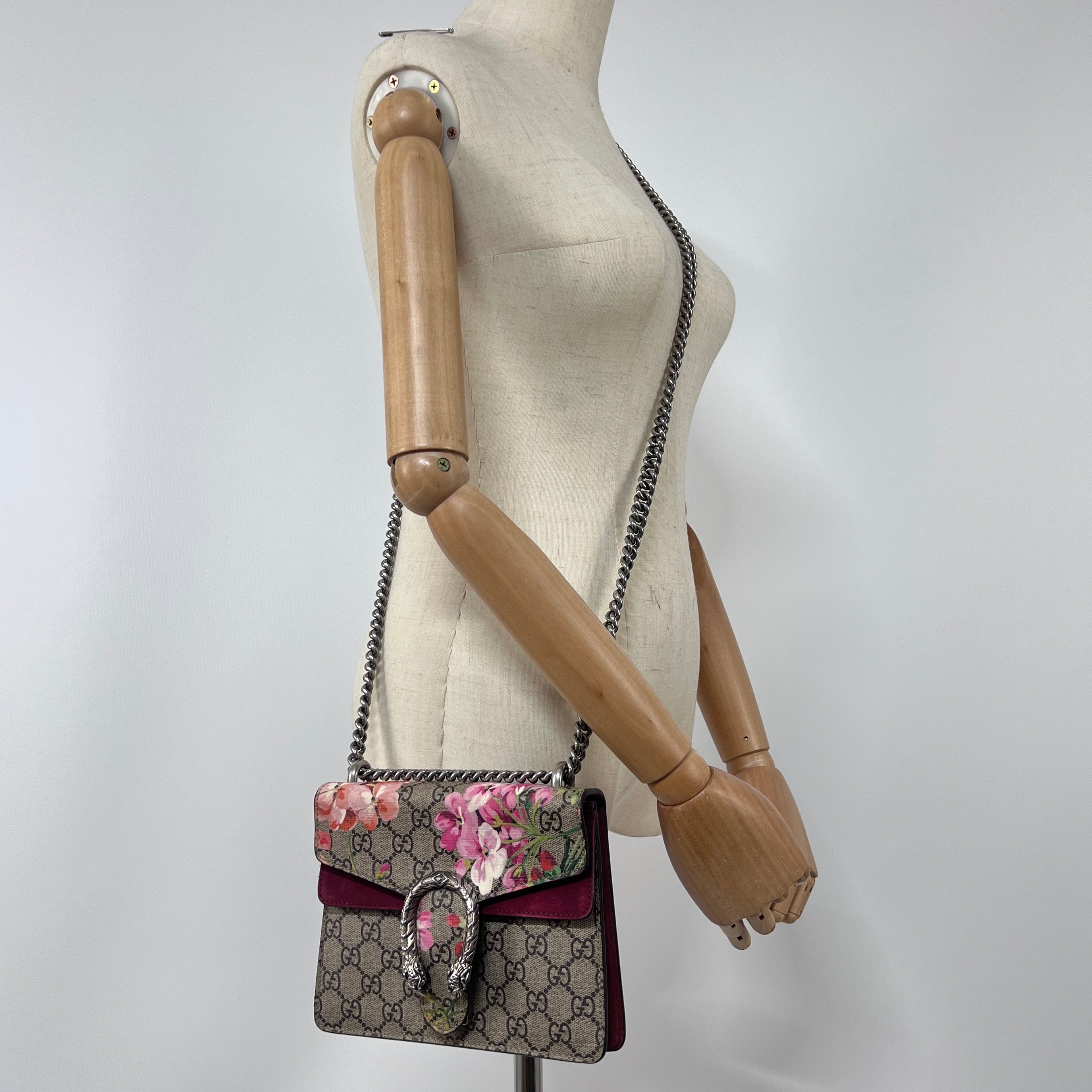 GUCCI Dionysus canvas and brown leather handbag