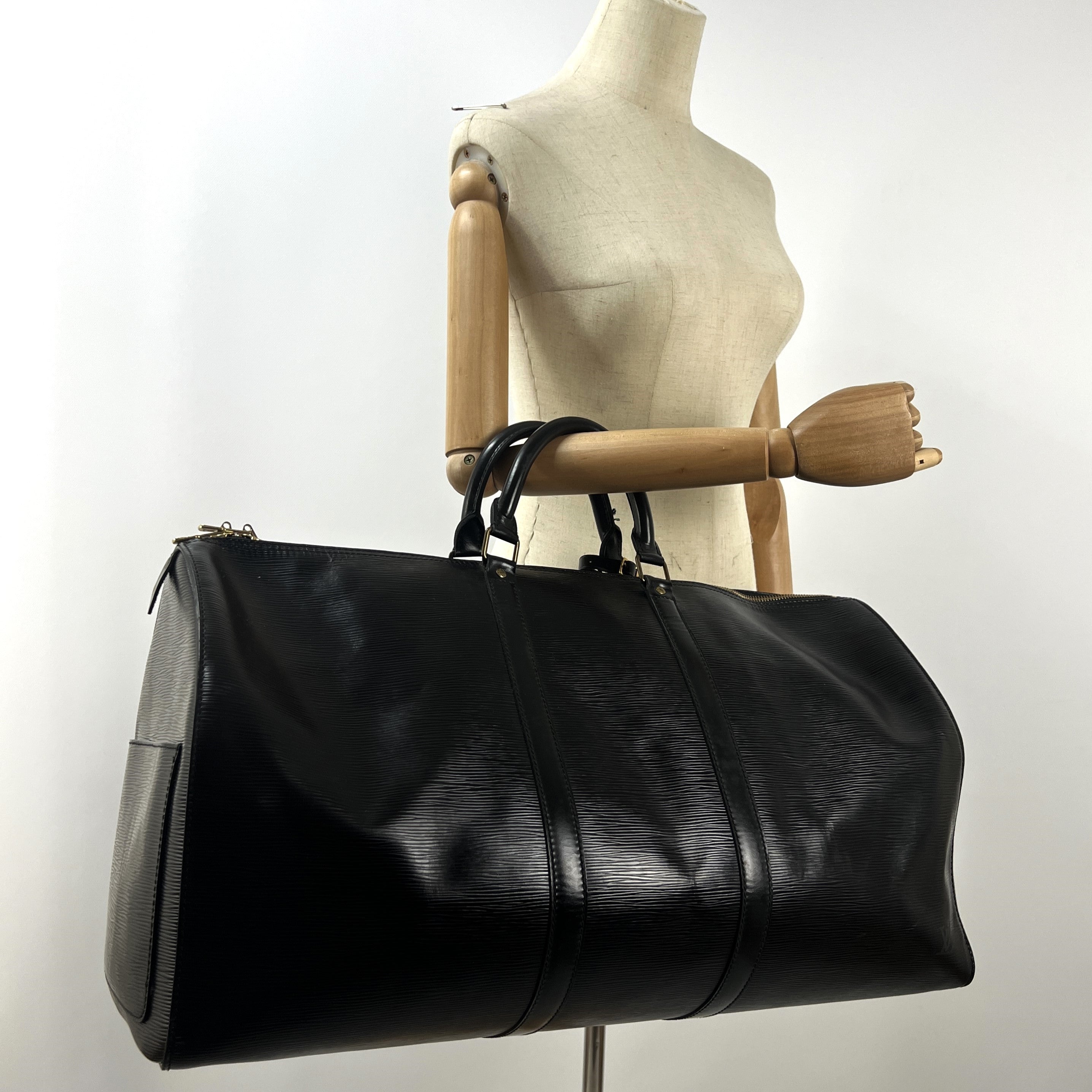 LOUIS VUITTON Keepall 55 black epi leather handbag