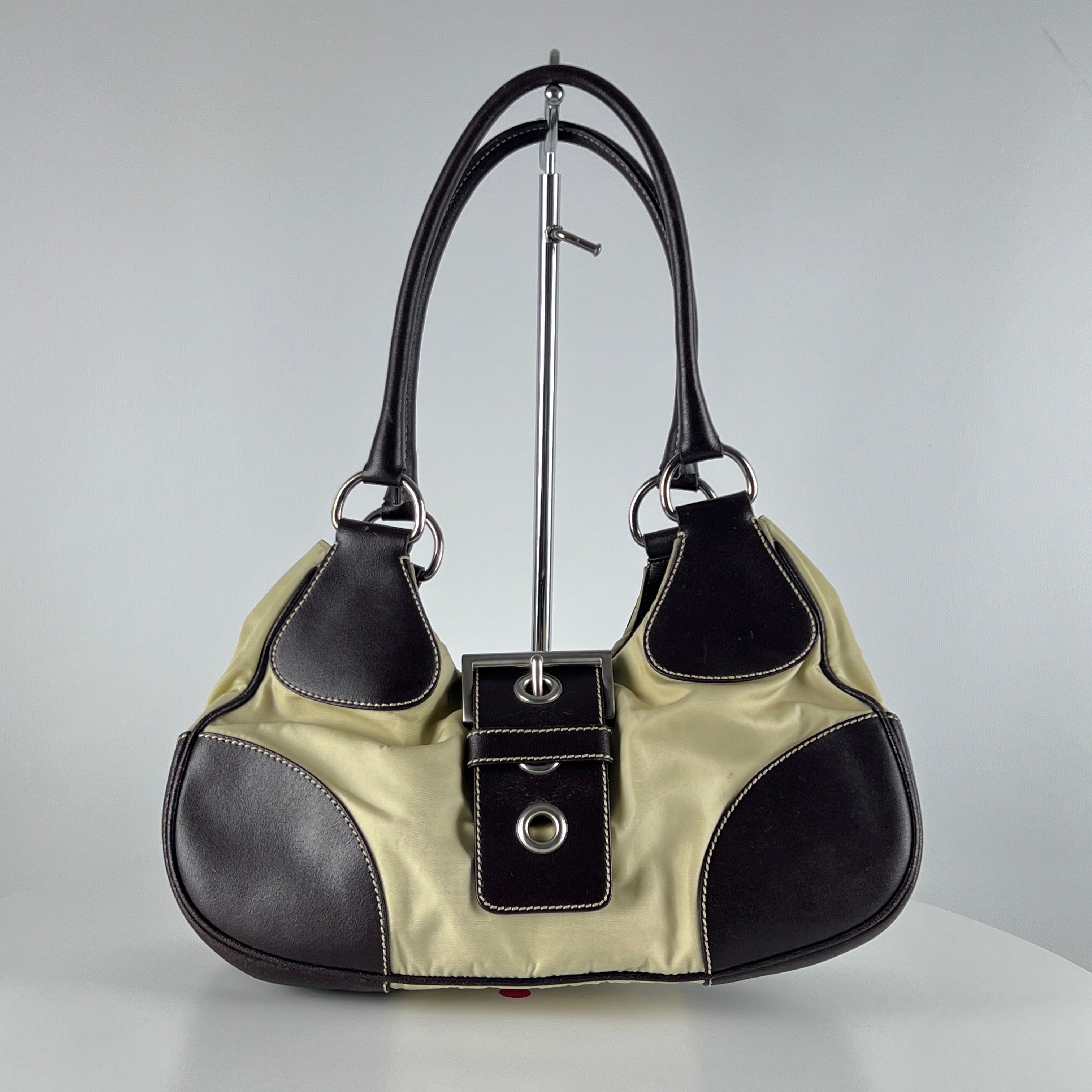 PRADA Hobo handbag in brown canvas and leather
