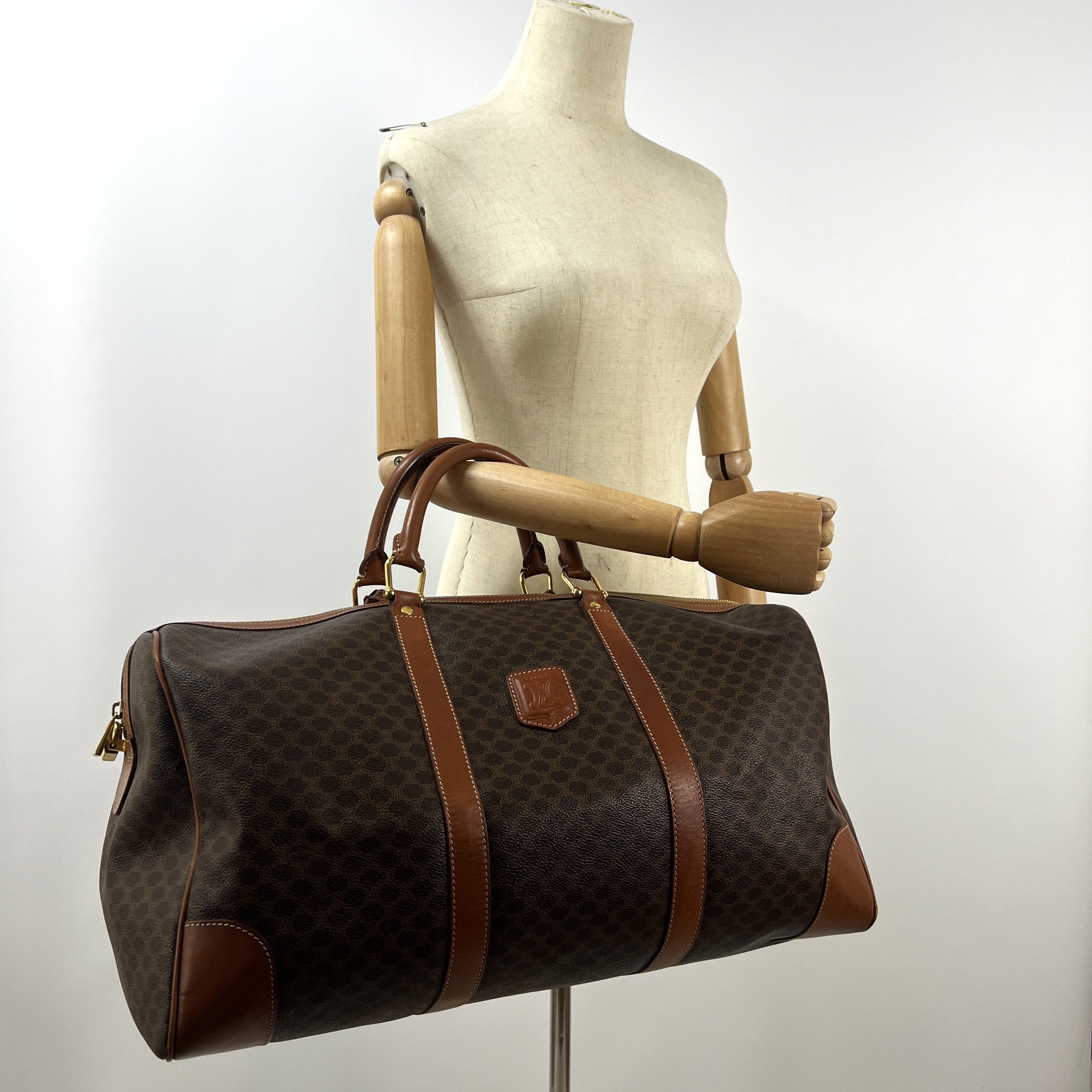 Sac à main CELINE Boston toile et cuir marron
