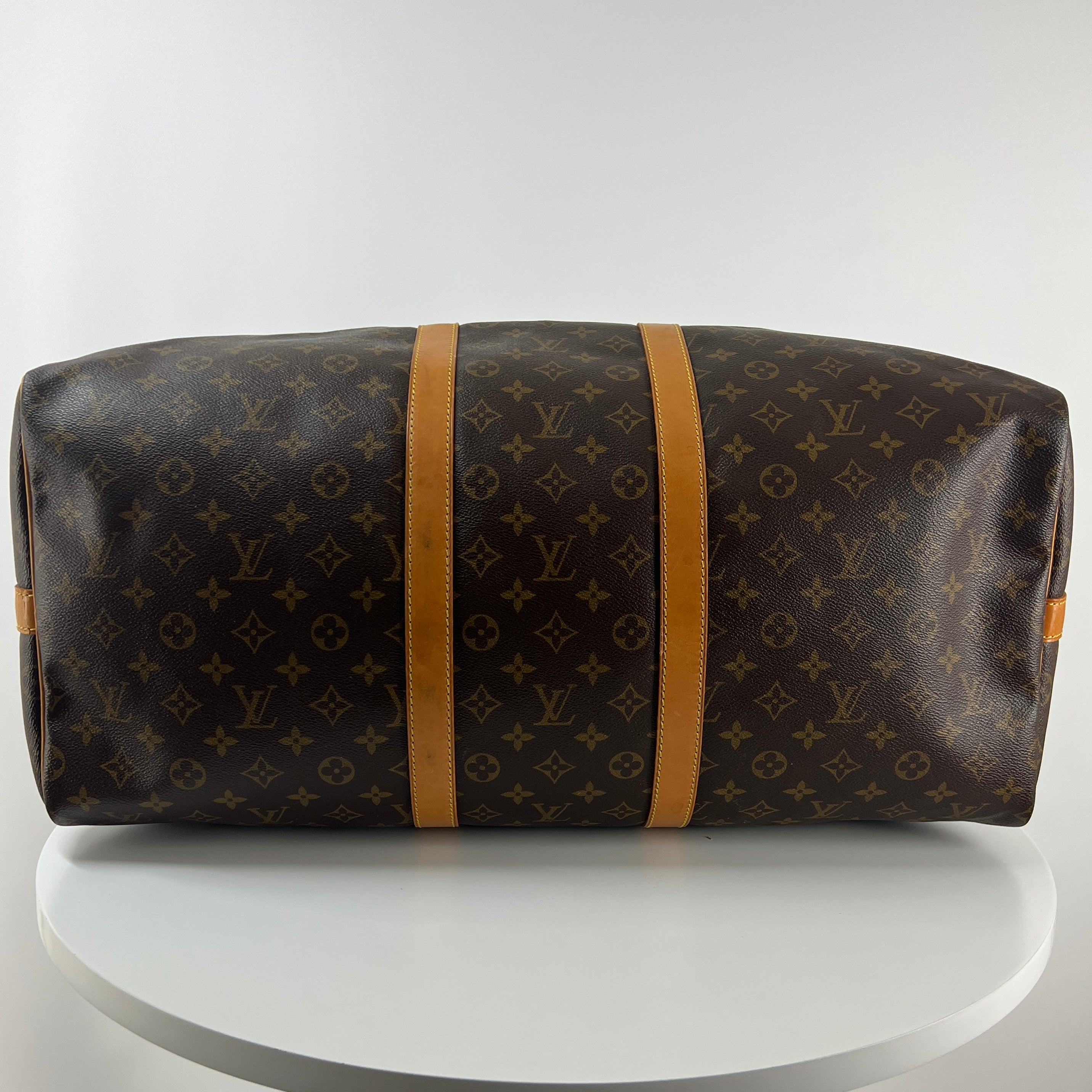 LOUIS VUITTON Keepall 55 canvas and brown leather handbag