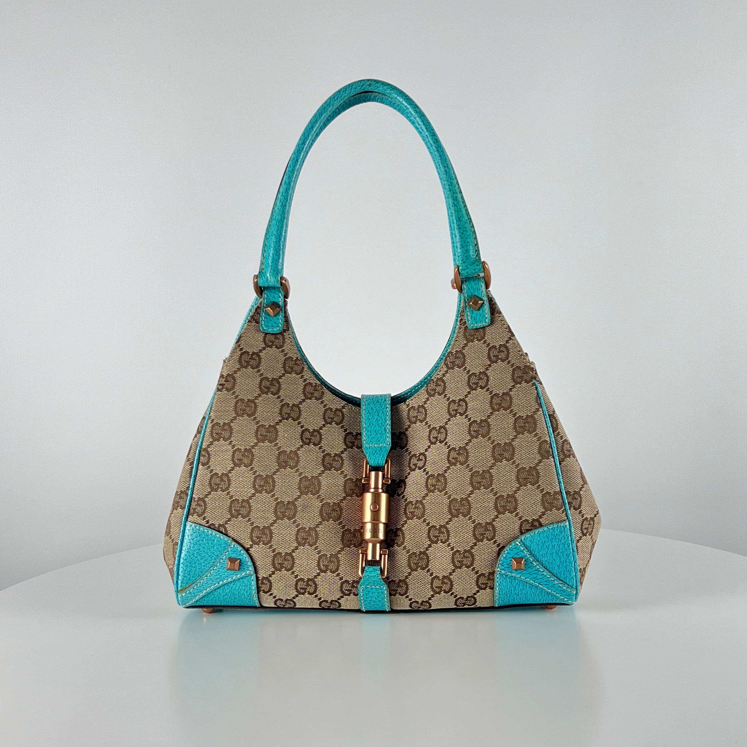Sac à main GUCCI Jackie toile et cuir bleu