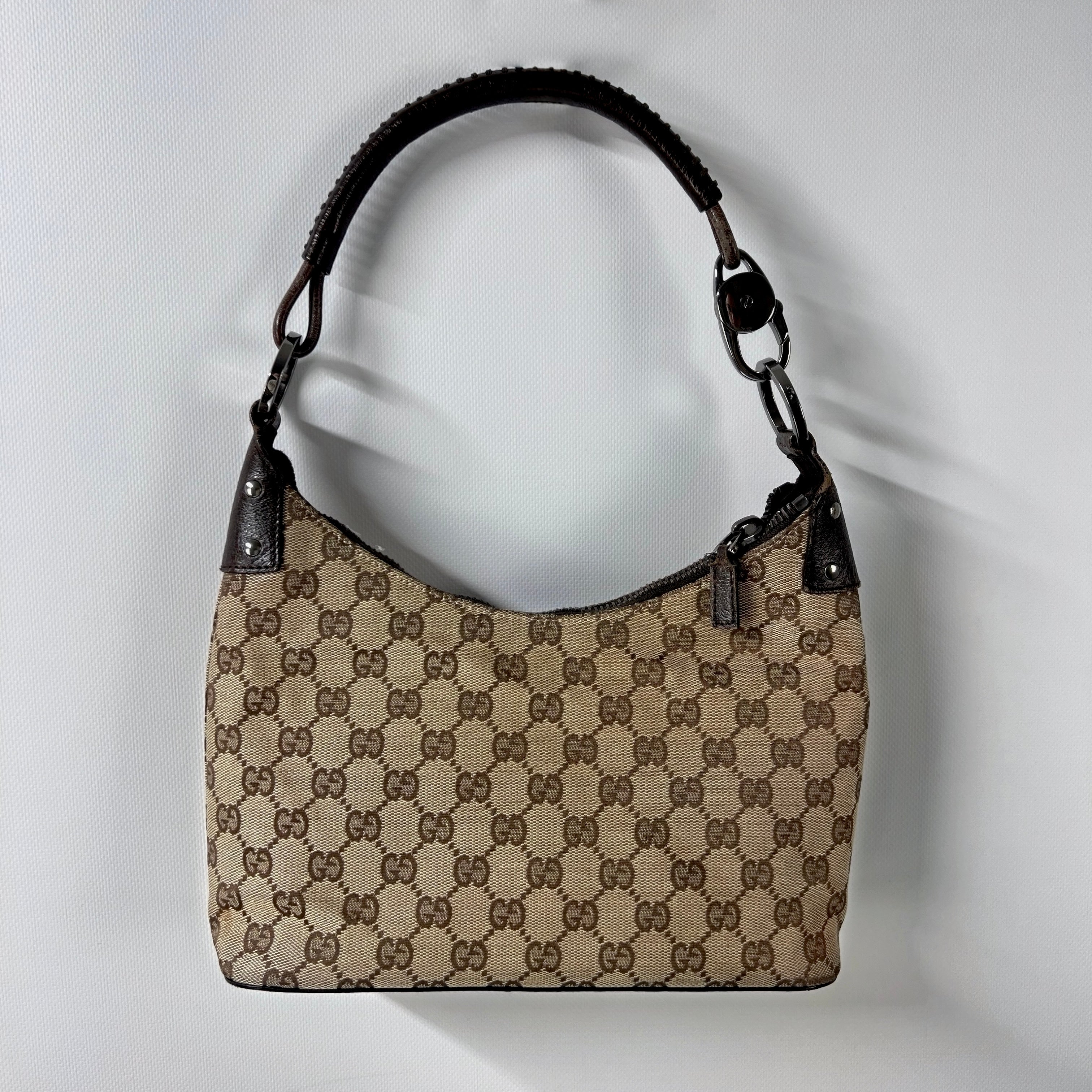 GUCCI Hobo handbag in brown canvas and leather