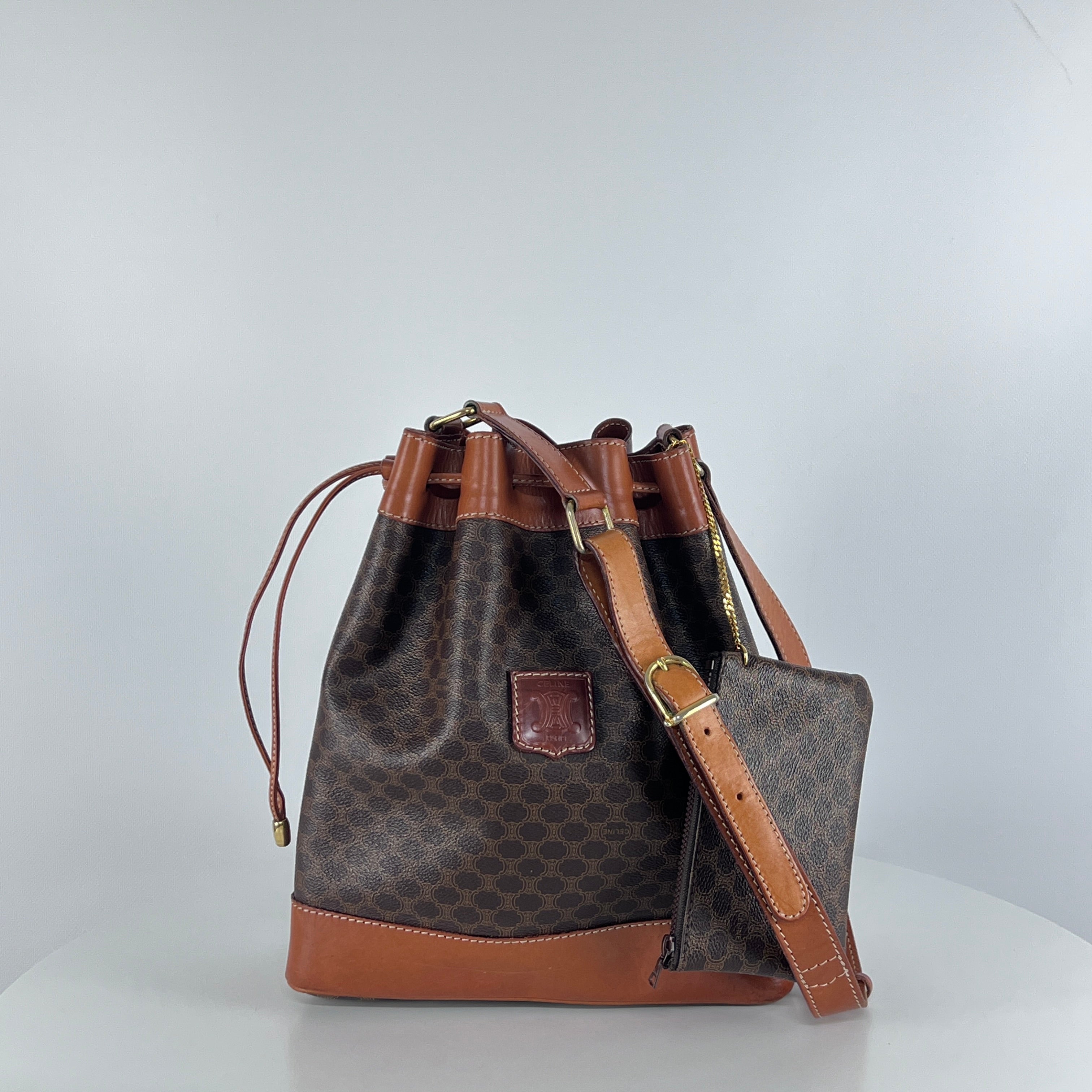 Sac à main CELINE Seau toile et cuir marron