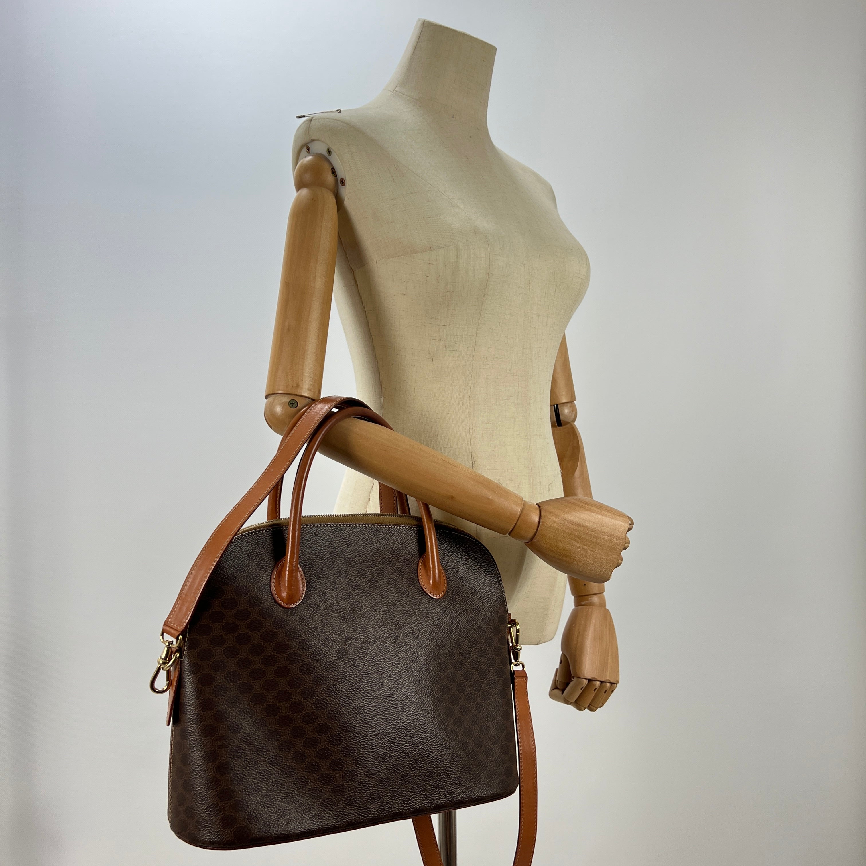 Sac à main CELINE toile et cuir marron