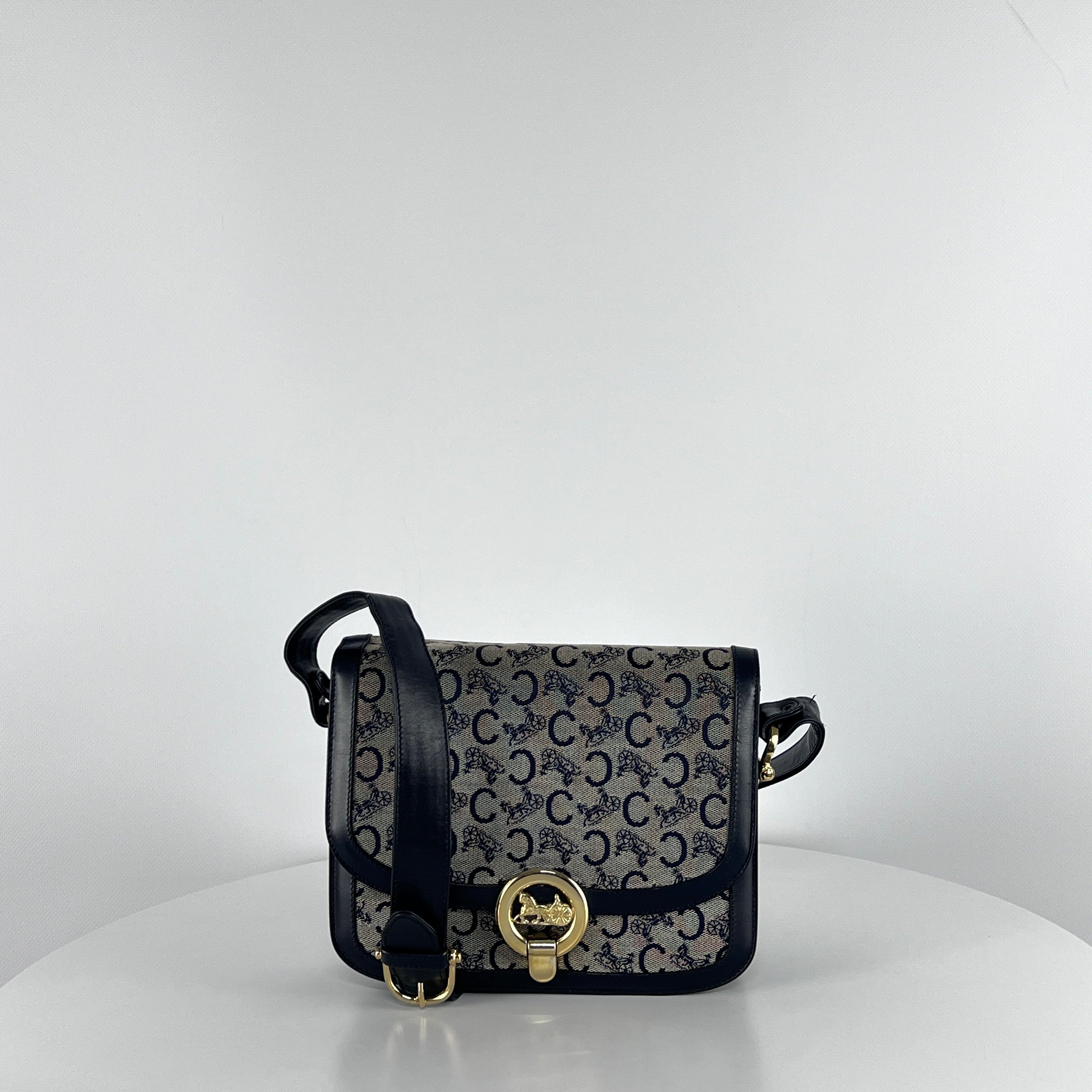 Sac à main CELINE Triomphe toile et cuir navy