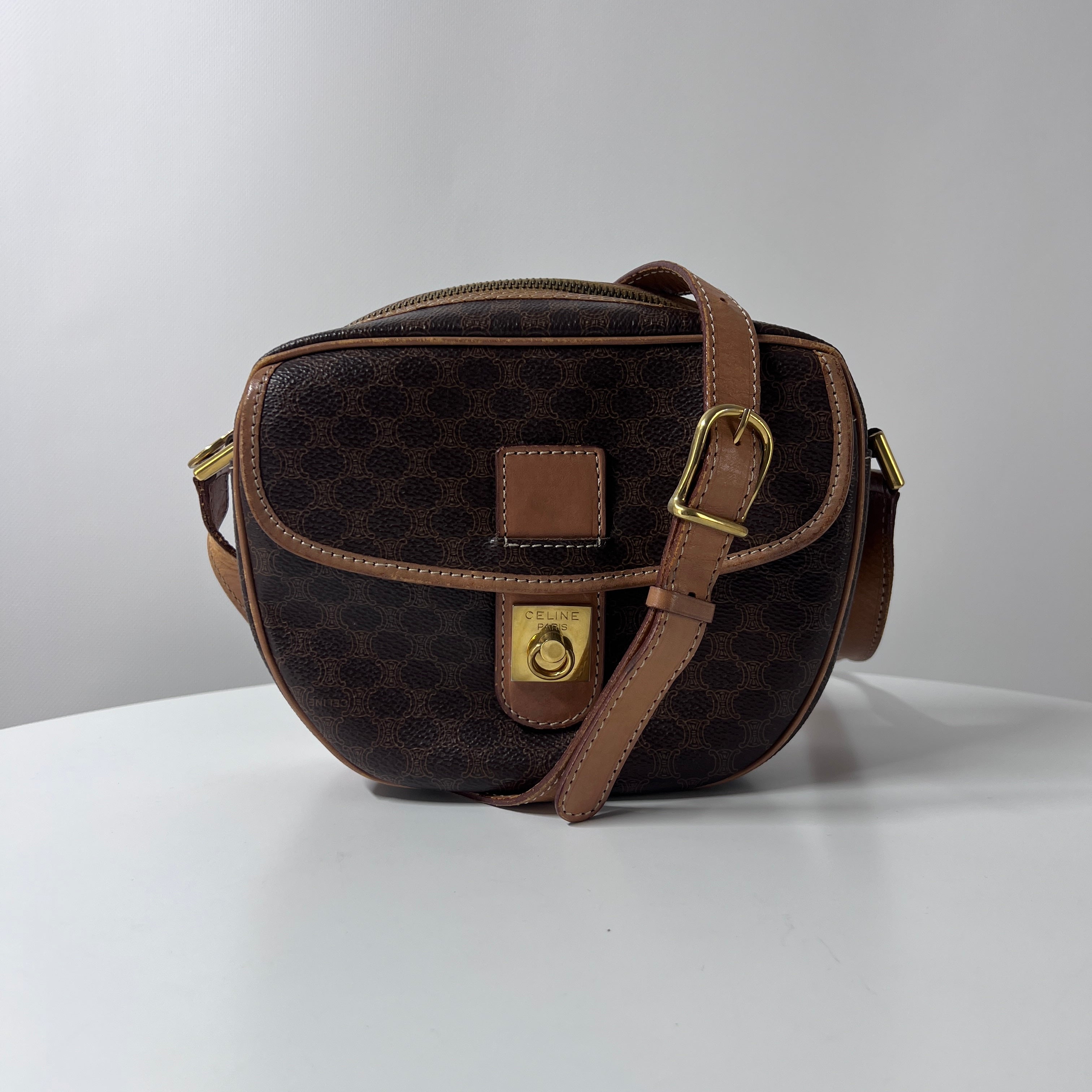 CELINE canvas and brown leather handbag