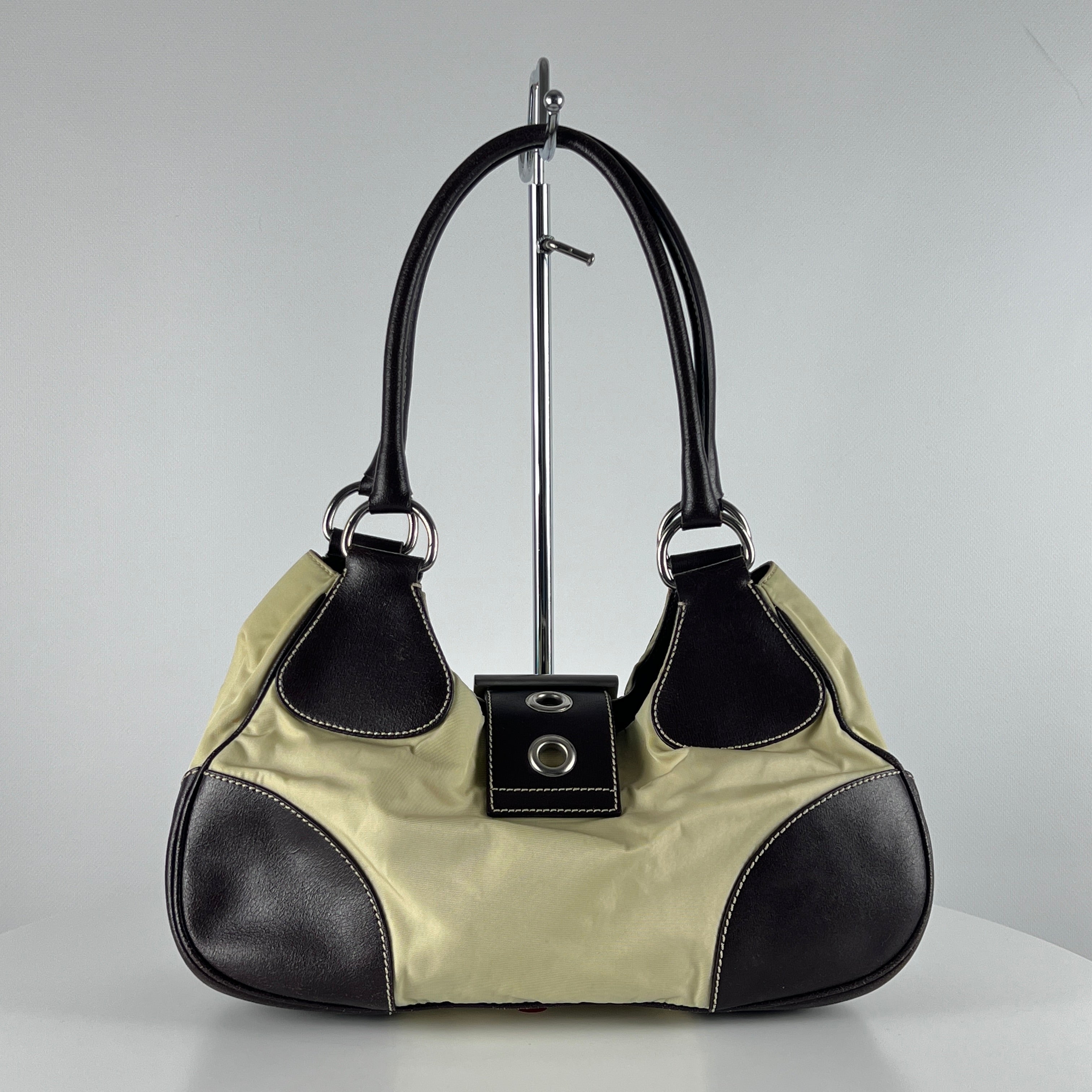 PRADA Hobo handbag in brown canvas and leather