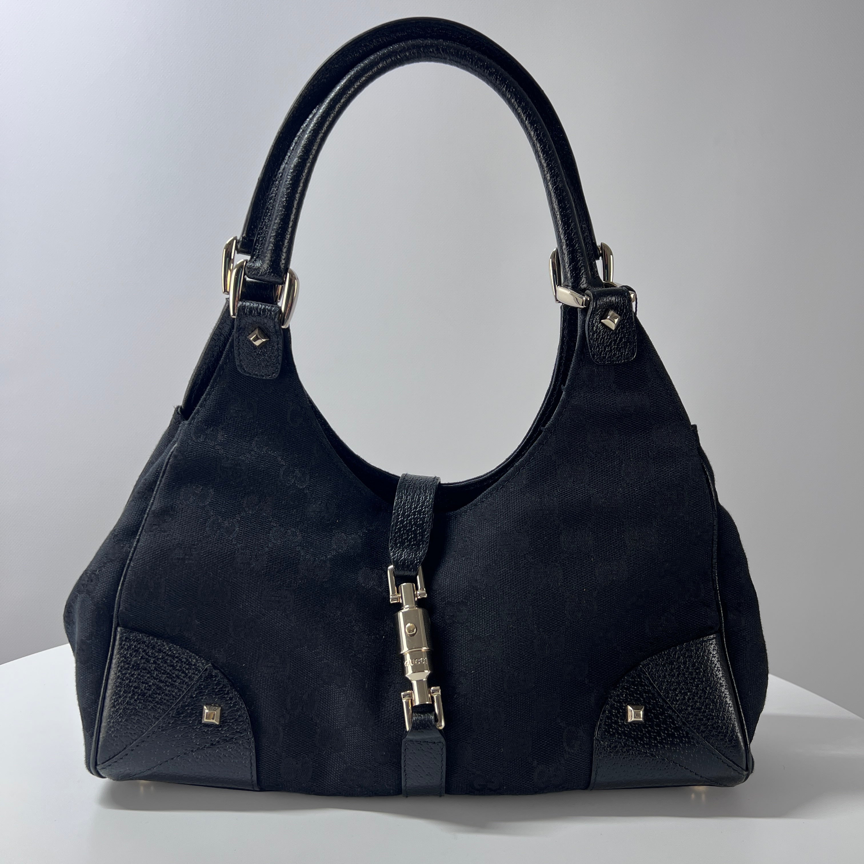 GUCCI Jackie canvas and black leather handbag
