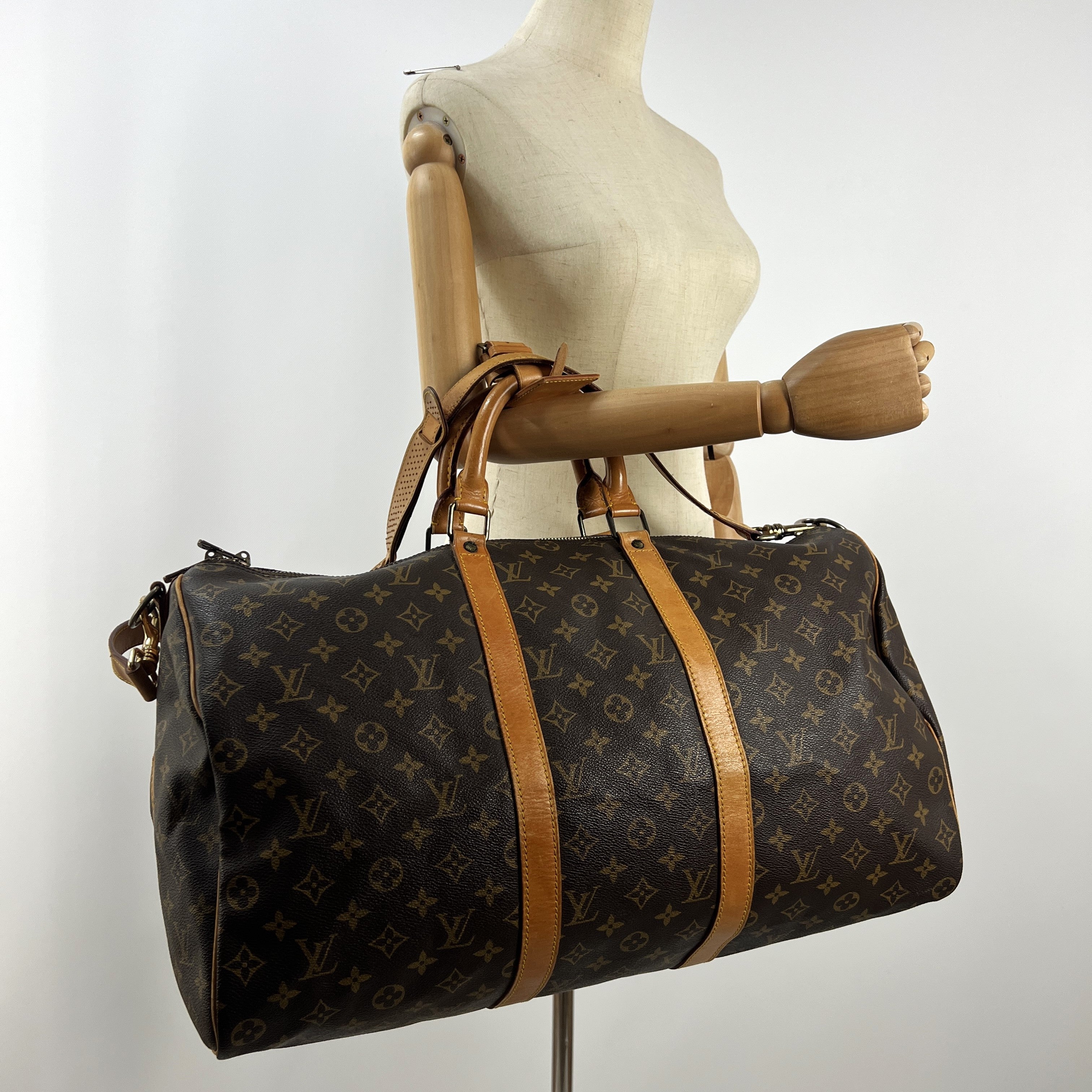 LOUIS VUITTON Keepall 50 canvas and brown leather handbag