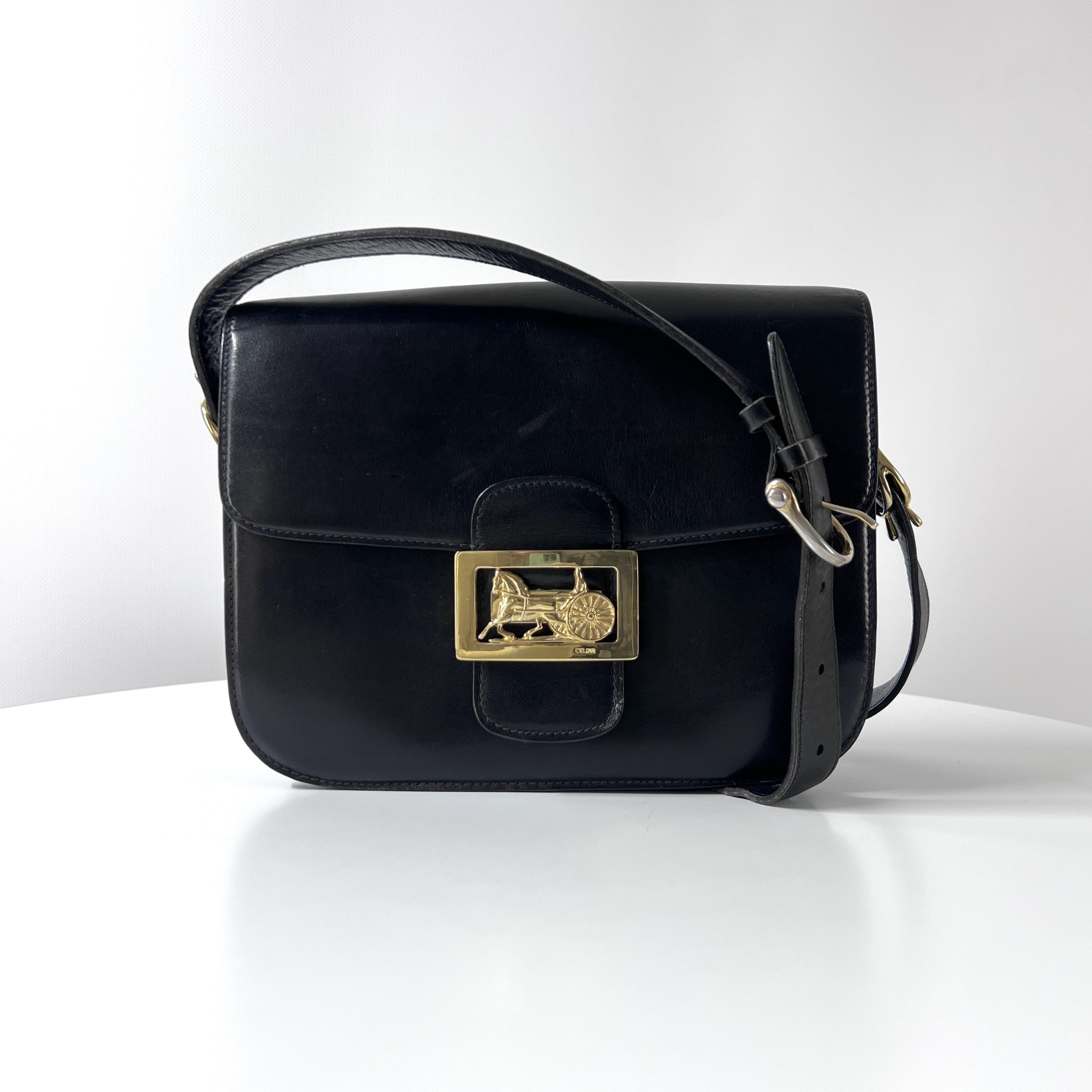 CELINE Triomphe black leather handbag